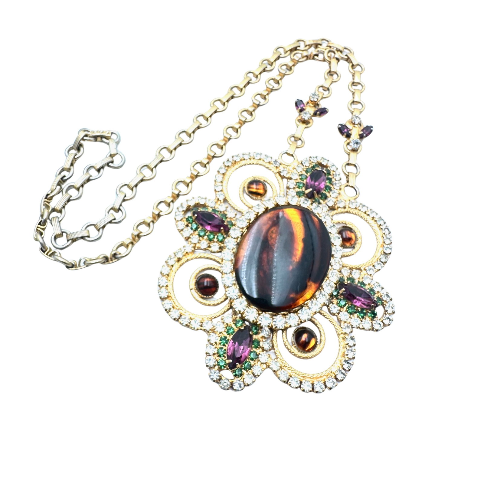 Vintage Juliana Large Rhinestone Pendant Necklace 24 Inch Gold Tone Chain: Vintage Juliana Large Rhinestone Pendant Necklace 24 Inch Gold Tone Chain