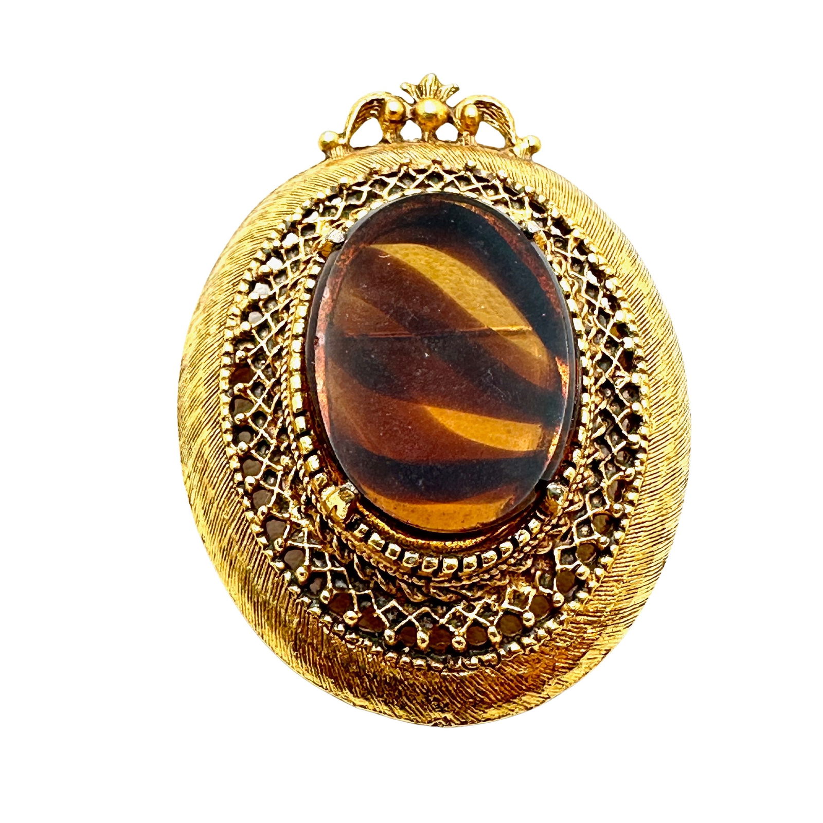 Vintage Florenza Amber Colored Slag Glass Gold Tone Brooch Pin 2 Inch: Vintage Florenza Amber Colored Slag Glass Gold Tone Brooch Pin 2 Inch