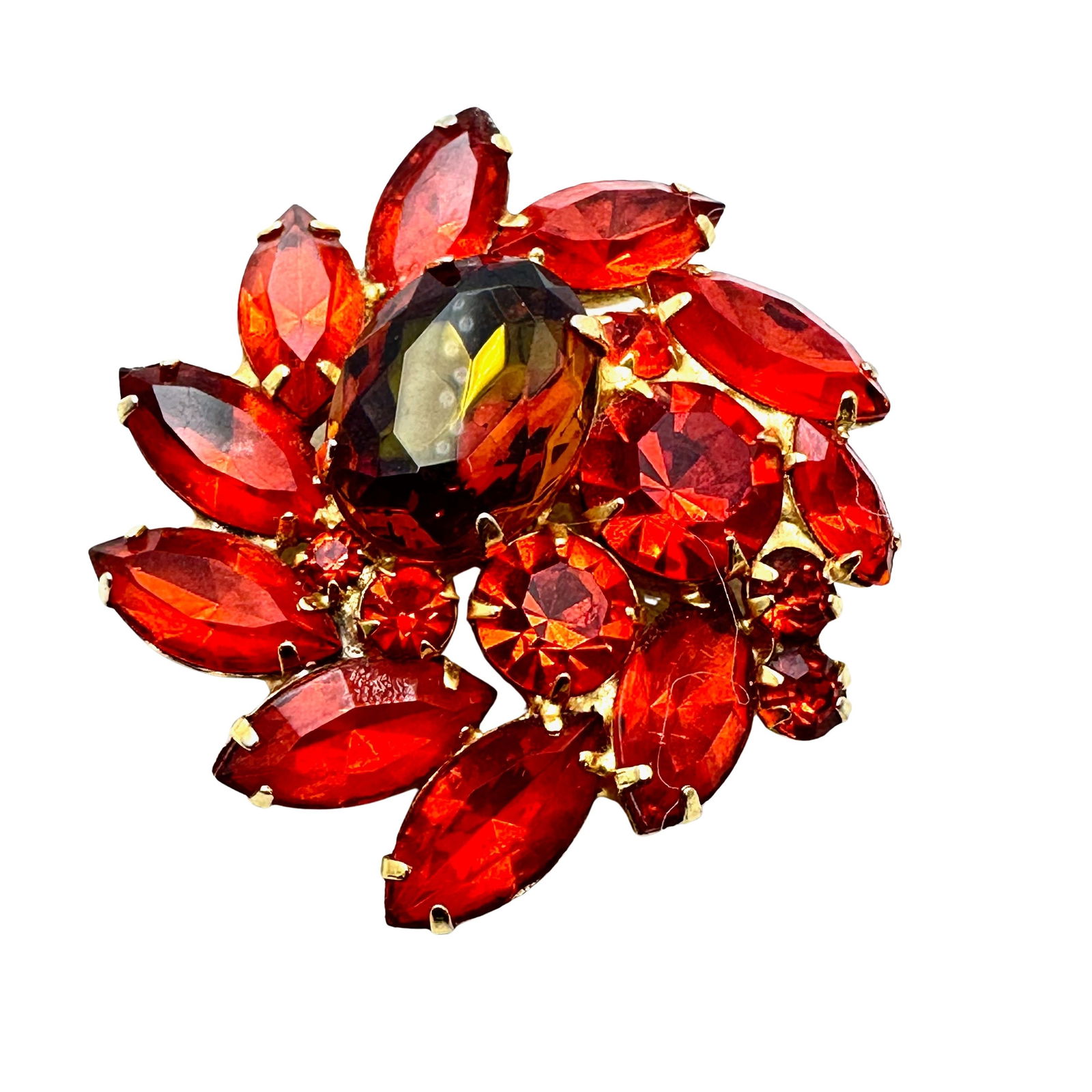 Vintage Juliana Orange and Amber Glass Rhinestone Gold Tone Brooch Pin 1.75 Inch: Vintage Juliana Orange and Amber Glass Rhinestone Gold Tone Brooch Pin 1.75 Inch