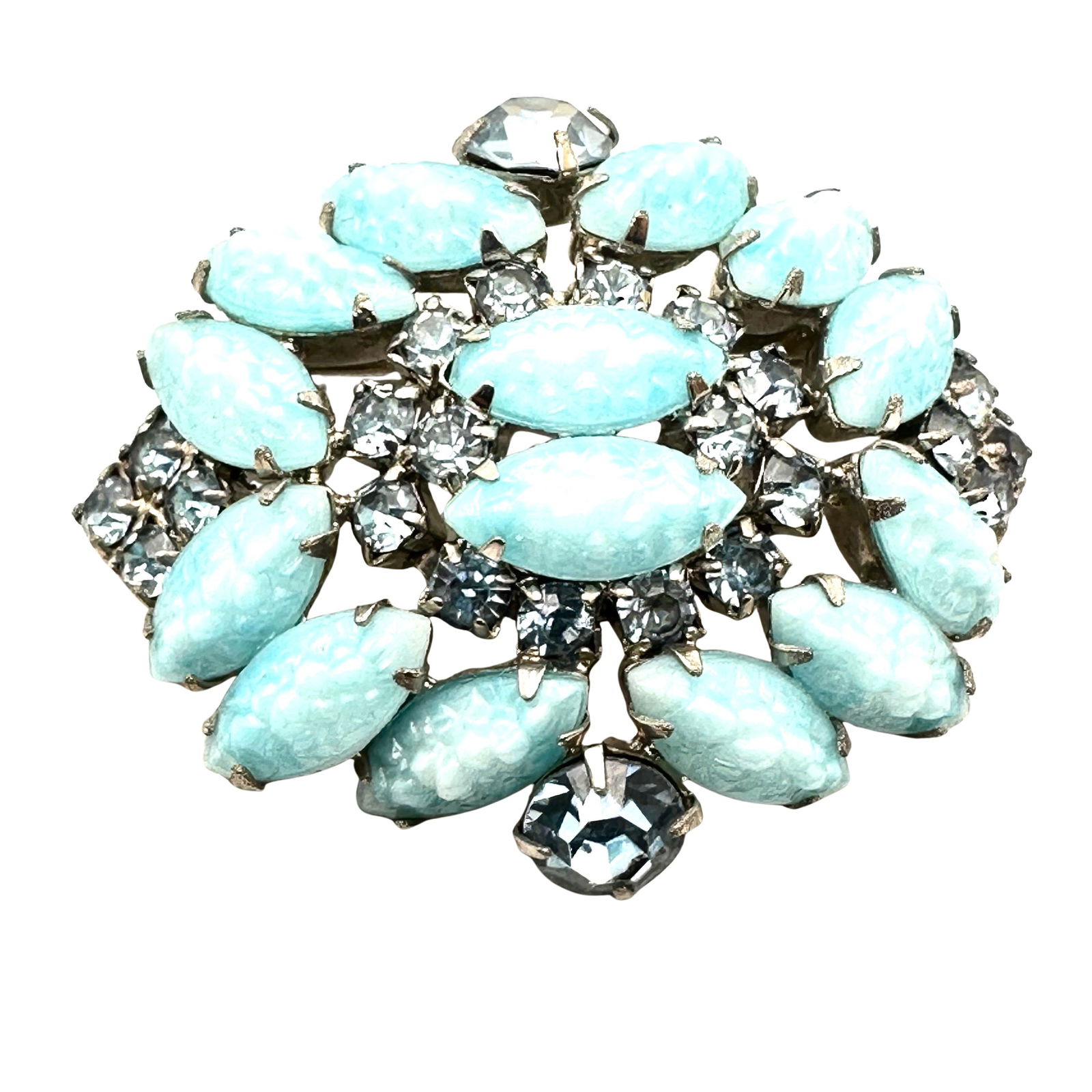 Vintage Blue Givre Glass Silver Tone Brooch Pin 2 Inch (1 of 2)