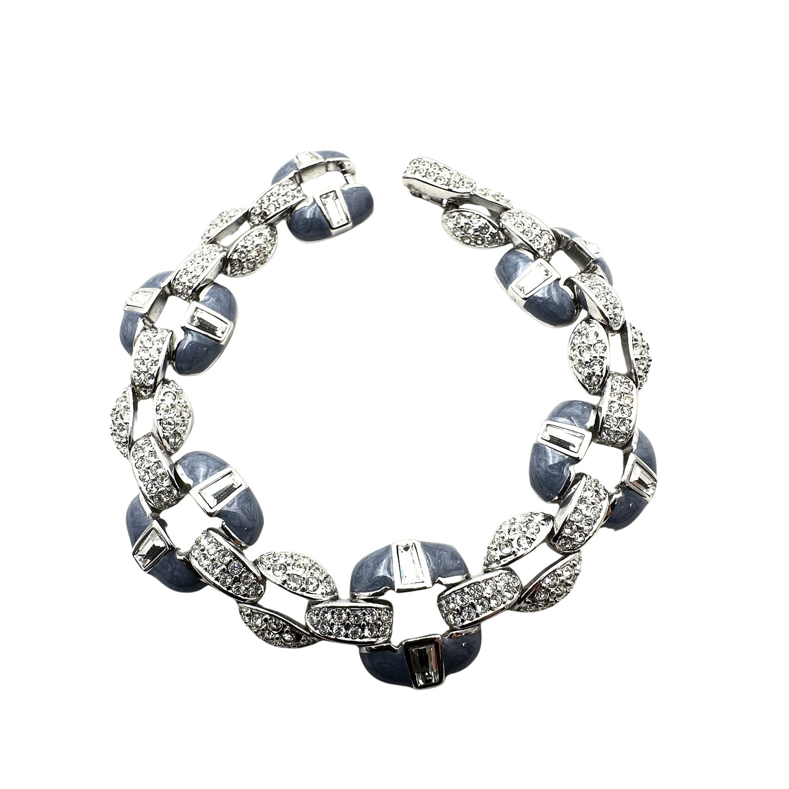 Vintage Nolan Miller Grey Enamel Clear Glass Rhinestone Silver Tone Bracelet 7.5 Inch: Vintage Nolan Miller Grey Enamel Clear Glass Rhinestone Silver Tone Bracelet 7.5 Inch