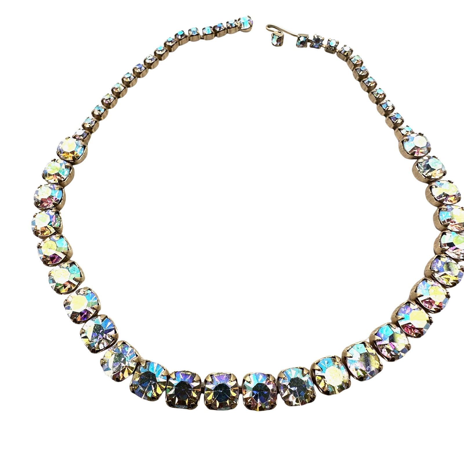 Vintage Aurora Borealis Glass Rhinestone Gold Tone Necklace 16 Inch: Vintage Aurora Borealis Glass Rhinestone Gold Tone Necklace 16 Inch