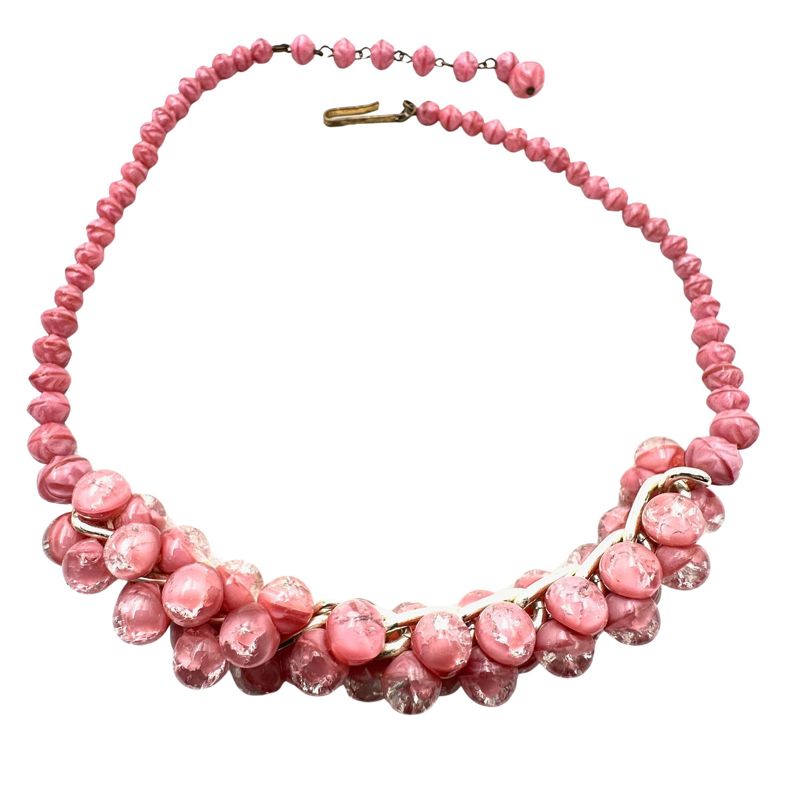 Vintage Pink Czech Glass Bead Necklace 16 Inch (1 of 2)