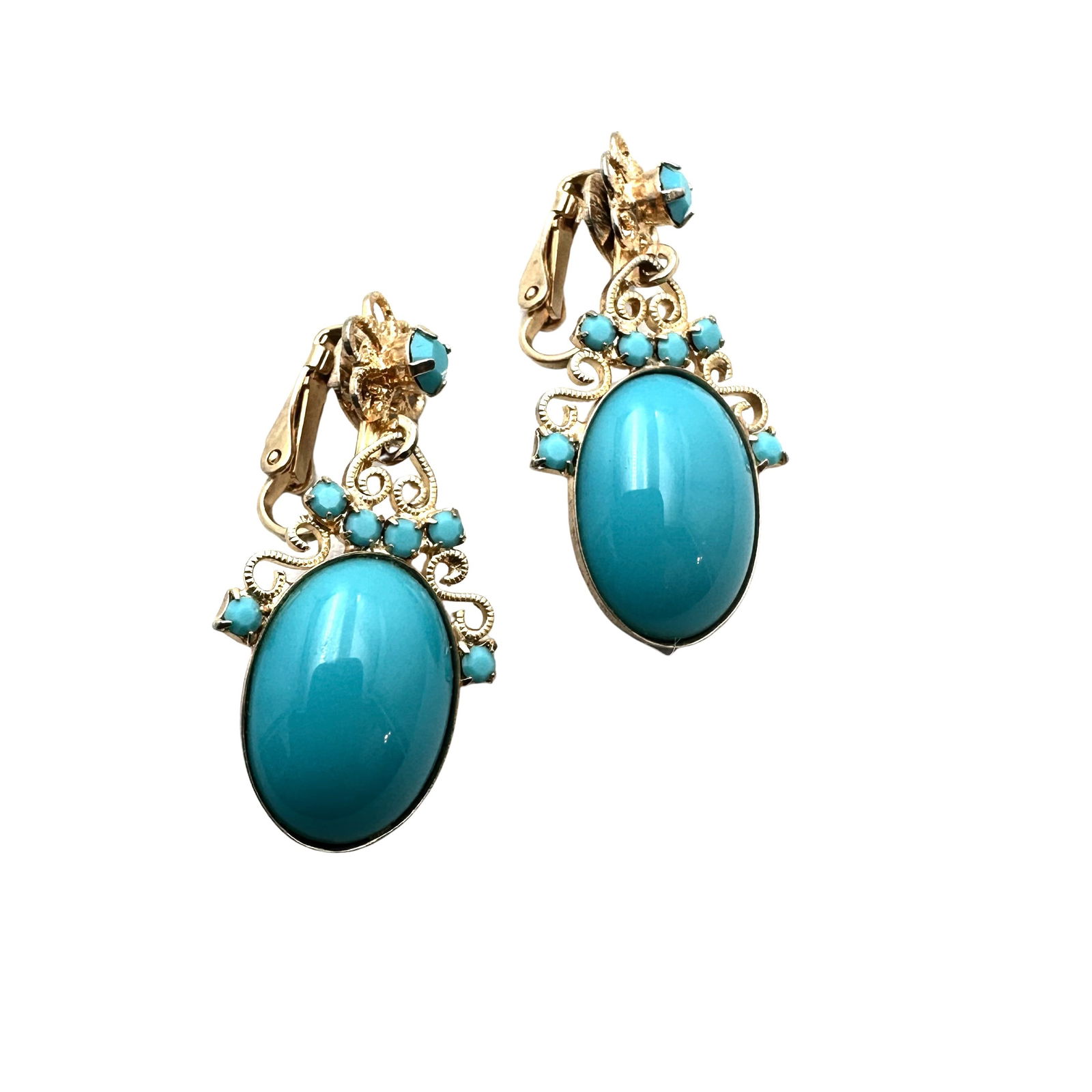Vintage Juliana Turquoise Colored Glass Gold Tone Clip Earrings (1 of 2)
