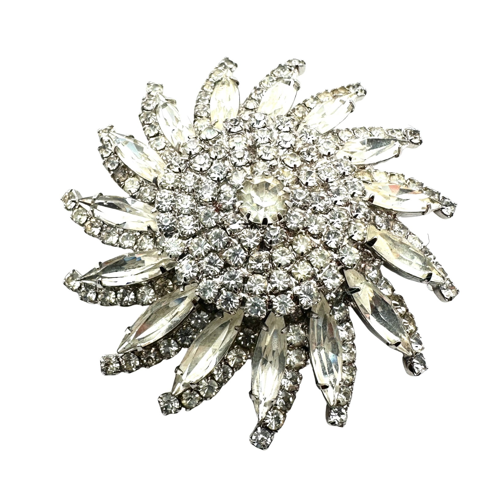 Vintage High End Clear Glass Rhinestone Silver Tone Brooch Pin 2.25 Inch: Vintage High End Clear Glass Rhinestone Silver Tone Brooch Pin 2.25 Inch