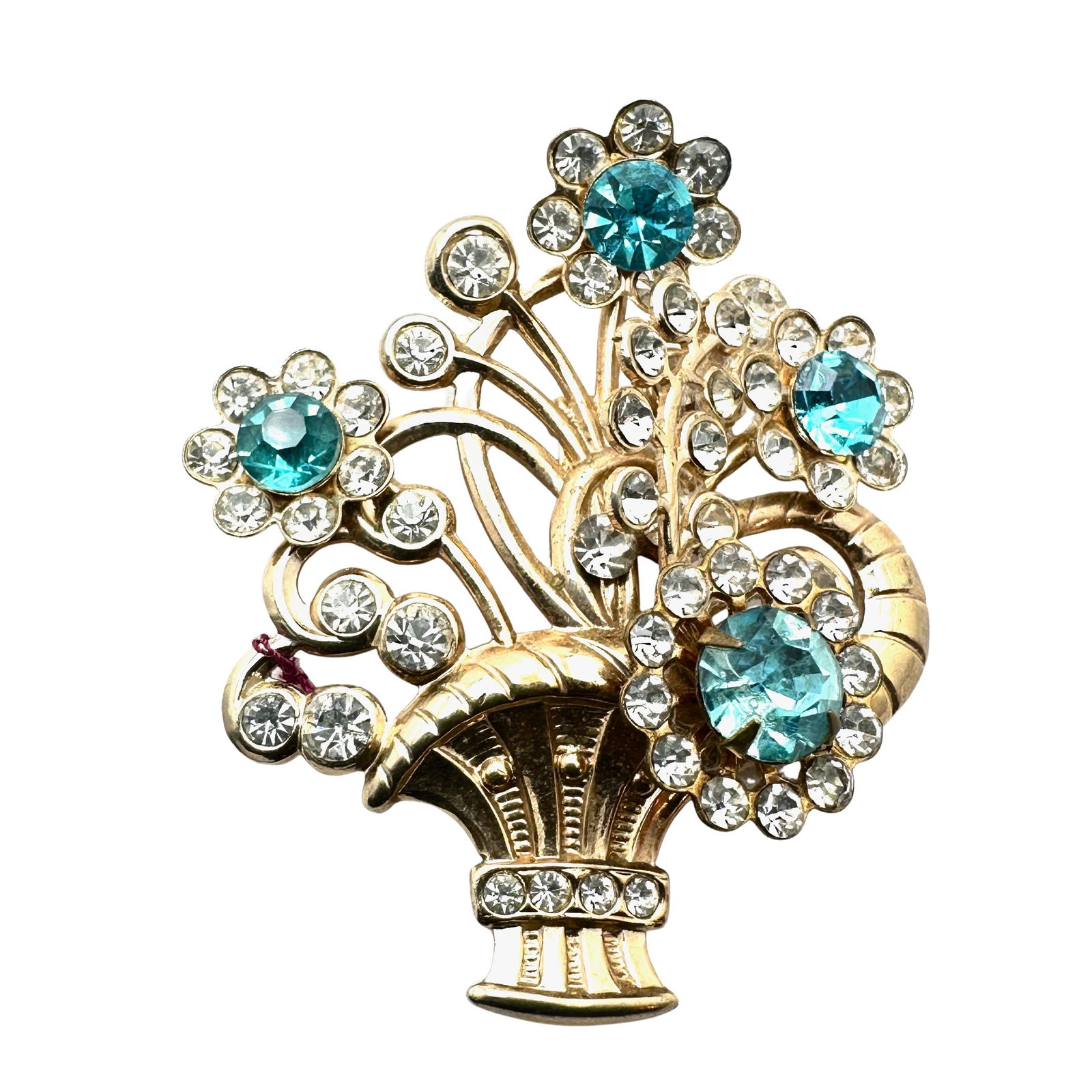 Vintage 1940s Era Glass Rhinestone Flower Basket Brooch Pin 2.25 Inch (1 of 2)