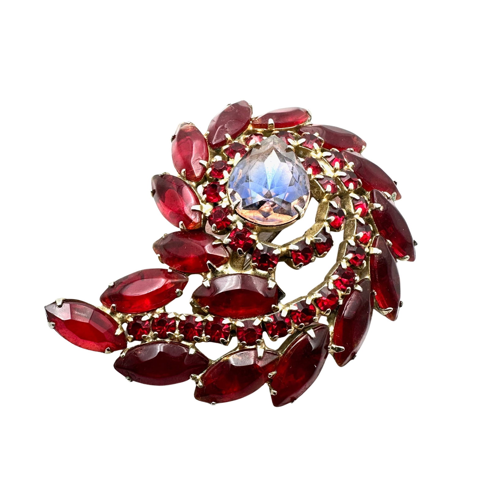 Vintage High End Red Glass Rhinestone Gold Tone Brooch Pin 3 Inch: Vintage High End Red Glass Rhinestone Gold Tone Brooch Pin 3 Inch
