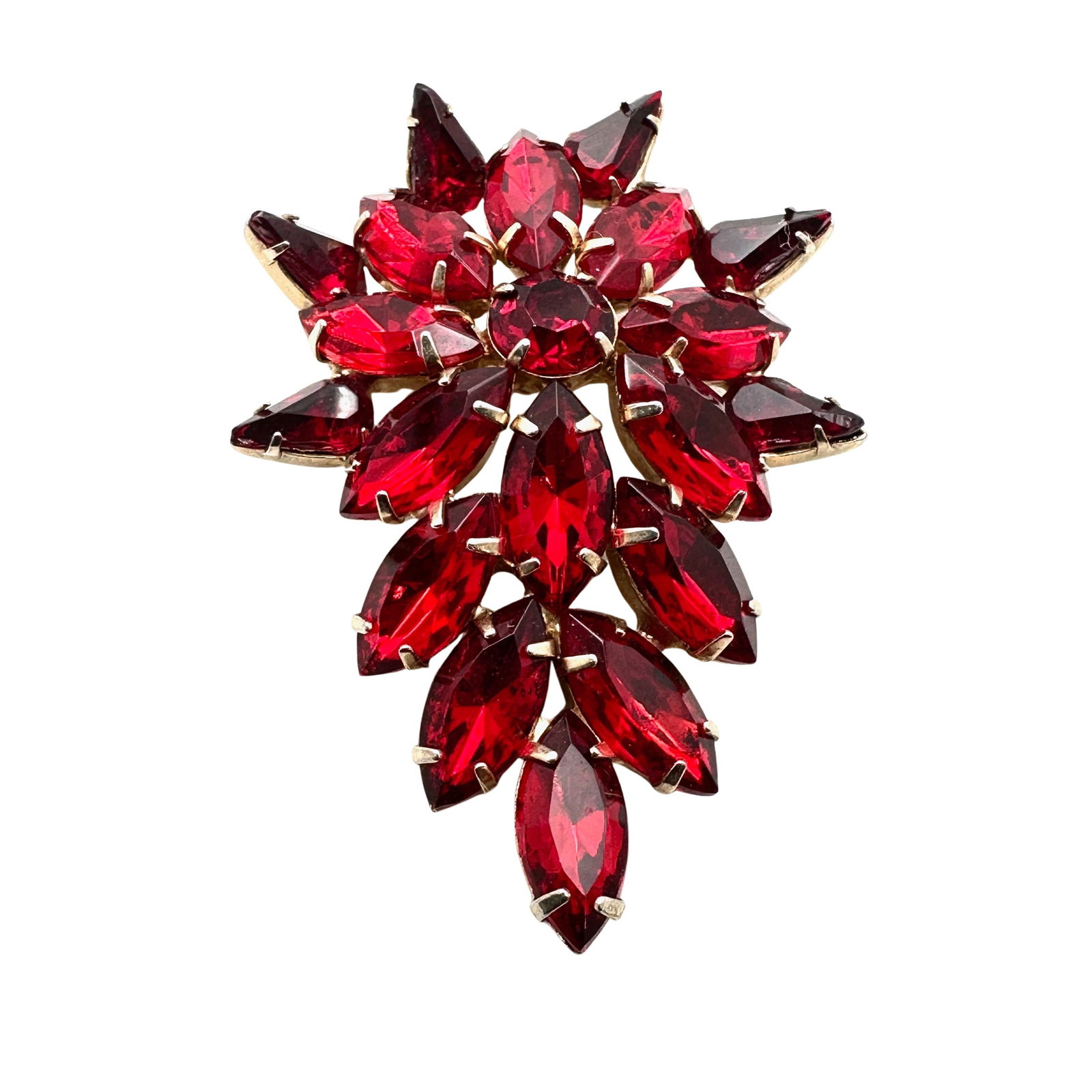 Vintage Tammey Jewels Red Glass Rhinestone Gold Tone Brooch Pin 2.25 Inch: Vintage Tammey Jewels Red Glass Rhinestone Gold Tone Brooch Pin 2.25 Inch