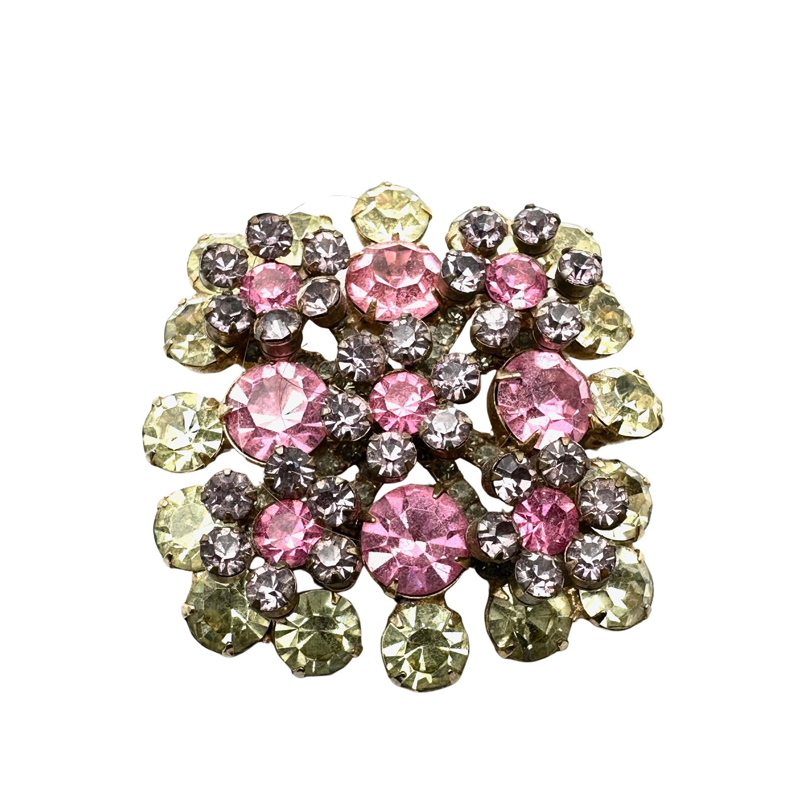 Vintage Juliana Pink And Yellow Glass Rhinestone Gold Tone Brooch Pin 2 Inch: Vintage Juliana Pink And Yellow Glass Rhinestone Gold Tone Brooch Pin 2 Inch