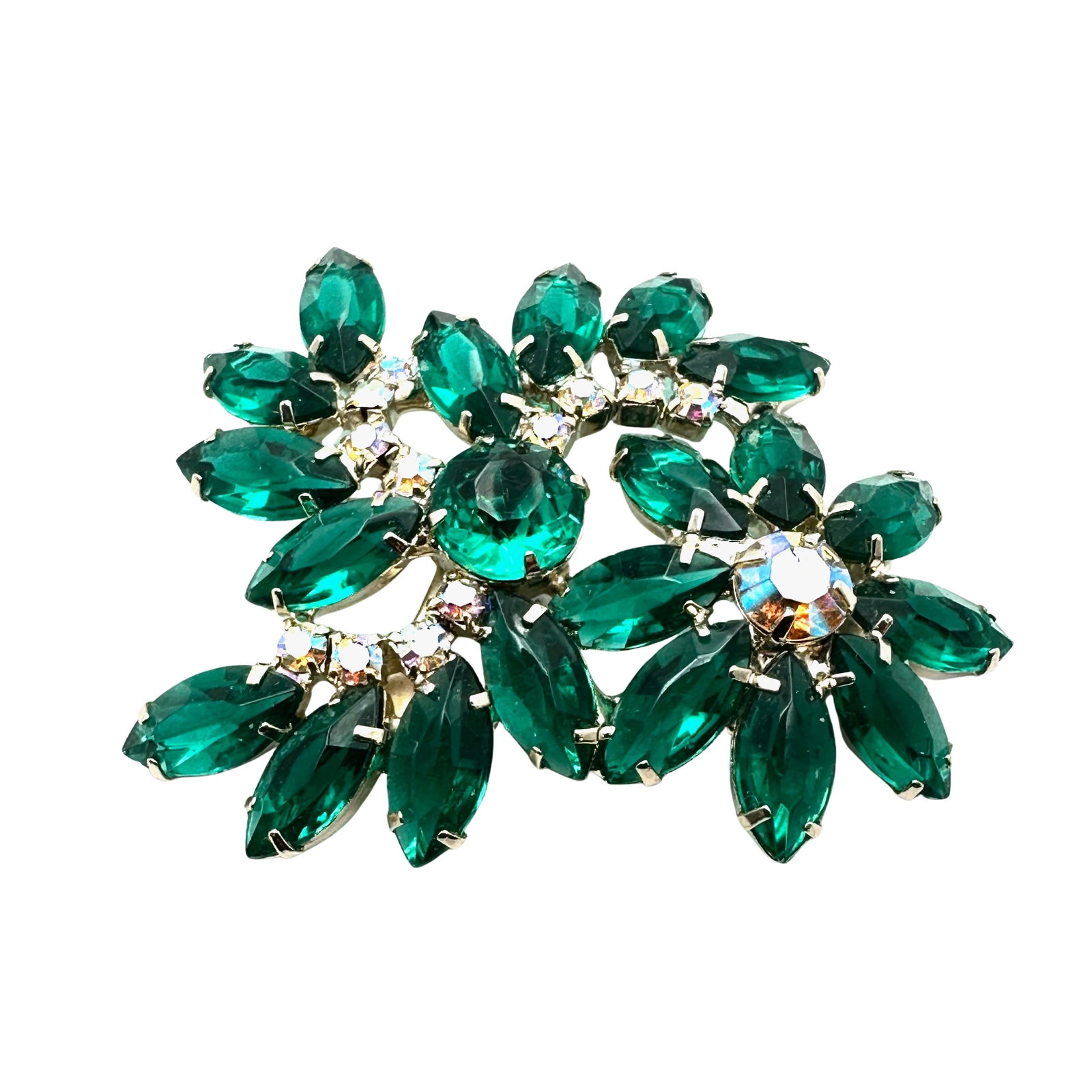 Vintage Green Glass Rhinestone Gold Tone Brooch pin 2.5 Inch: Vintage Green Glass Rhinestone Gold Tone Brooch pin 2.5 Inch