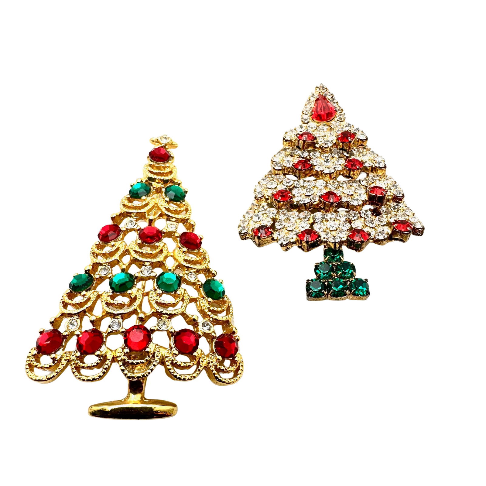 Vintage Group of Two Rhinestone Christmas Brooches Pins (1 of 2)