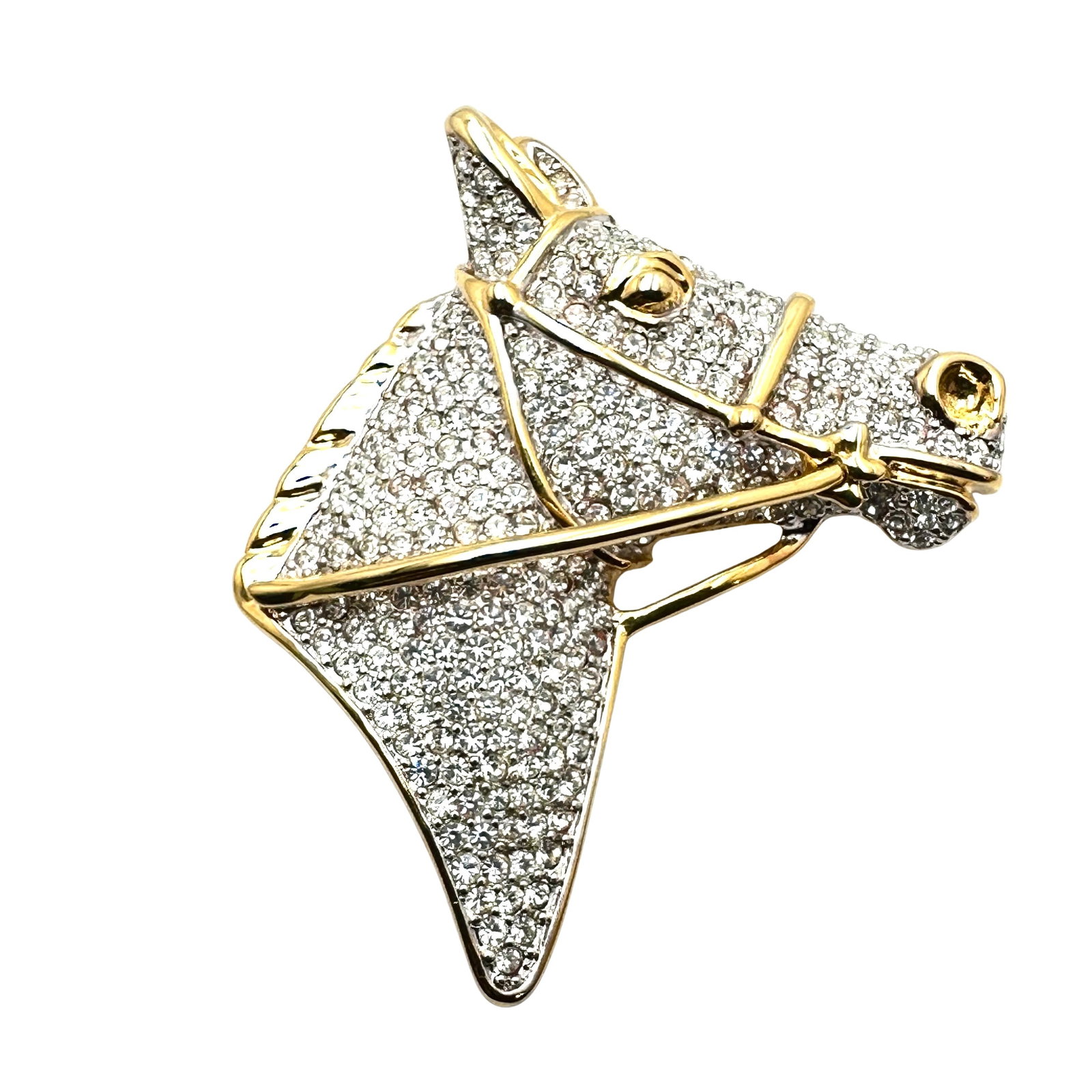 Vintage Bold Elegance Clear Rhinestone Gold Plated Horse Brooch Pin 2.5 Inch: Vintage Bold Elegance Clear Rhinestone Gold Plated Horse Brooch Pin 2.5 Inch