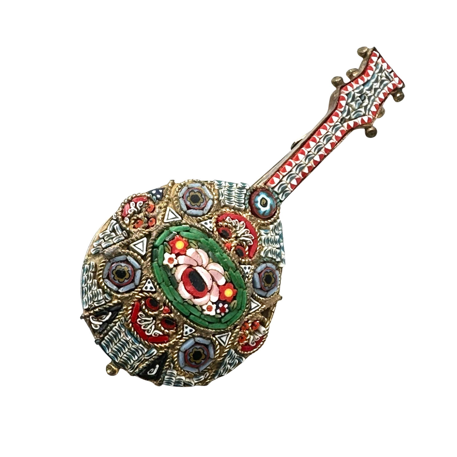 Antique Vintage Multicolor Italian Glass Micro Mosaic Gold Tone Brooch Pin 2.25 Inch (1 of 2)