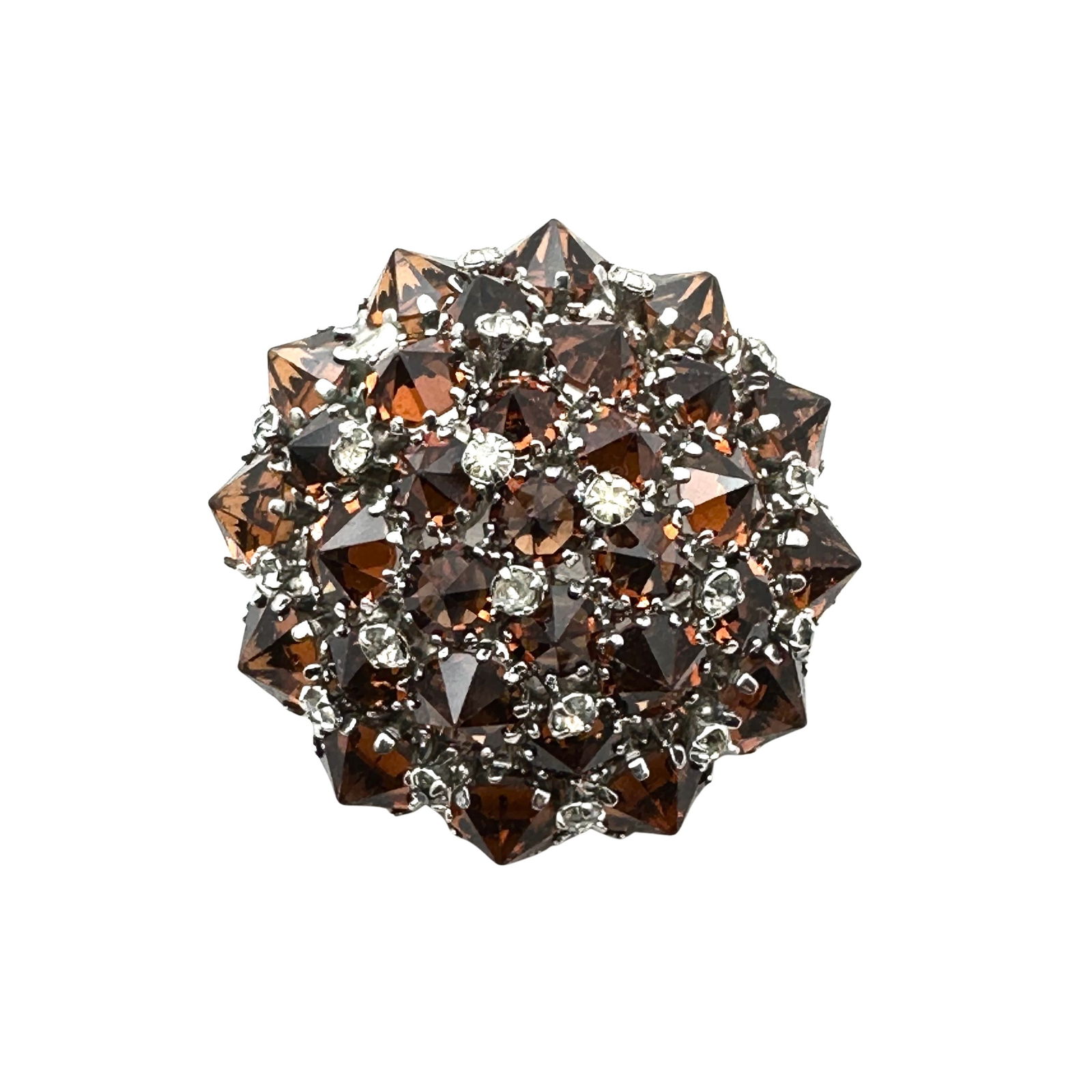 Vintage Reverse Set Amber Glass Rhinestone Silver Tone Brooch Pin 1.5 Inch: Vintage Reverse Set Amber Glass Rhinestone Silver Tone Brooch Pin 1.5 Inch