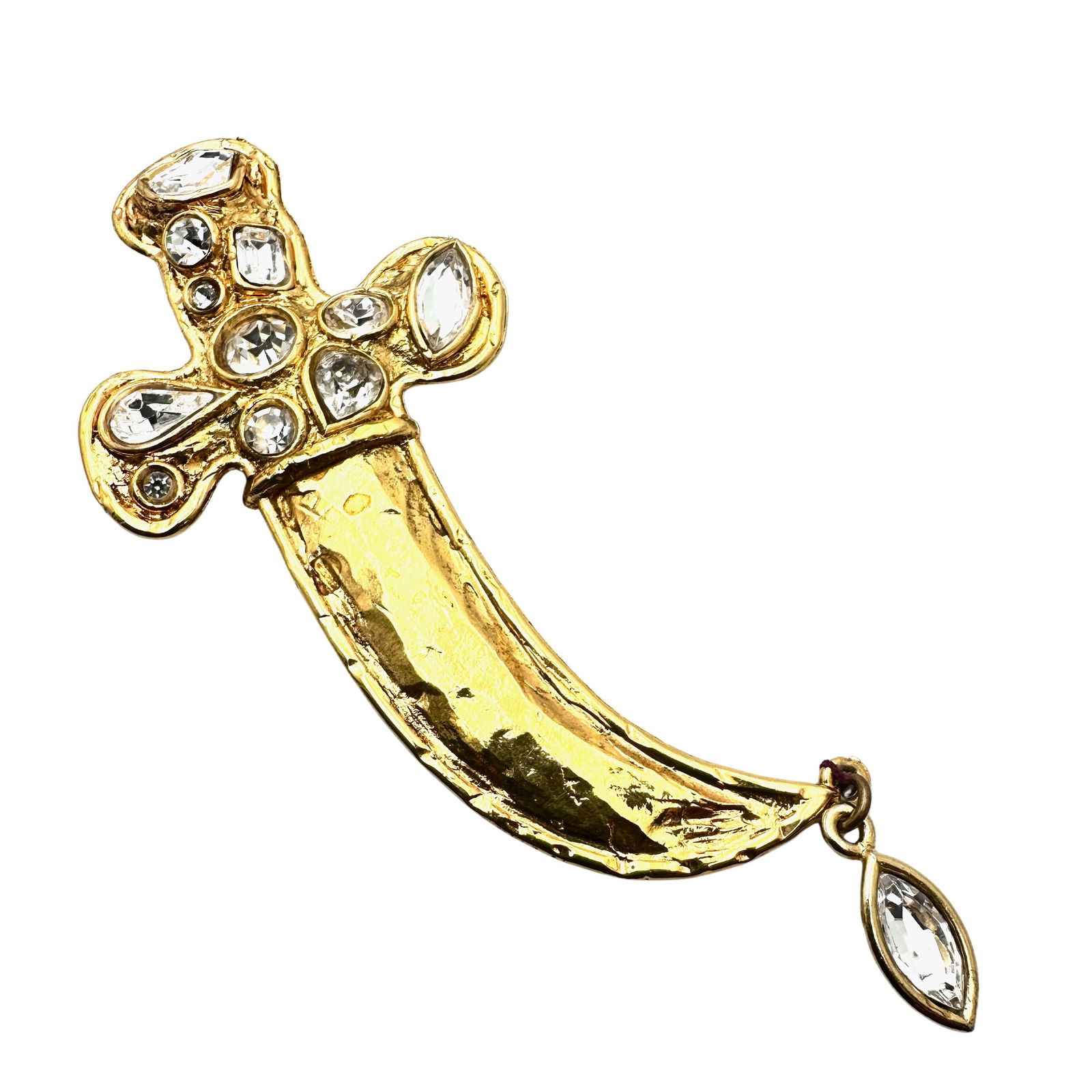 Vintage Huge Clear Glass Rhinestone Gold Tone Sword Brooch Pin 4.5 Inch (1 of 2)