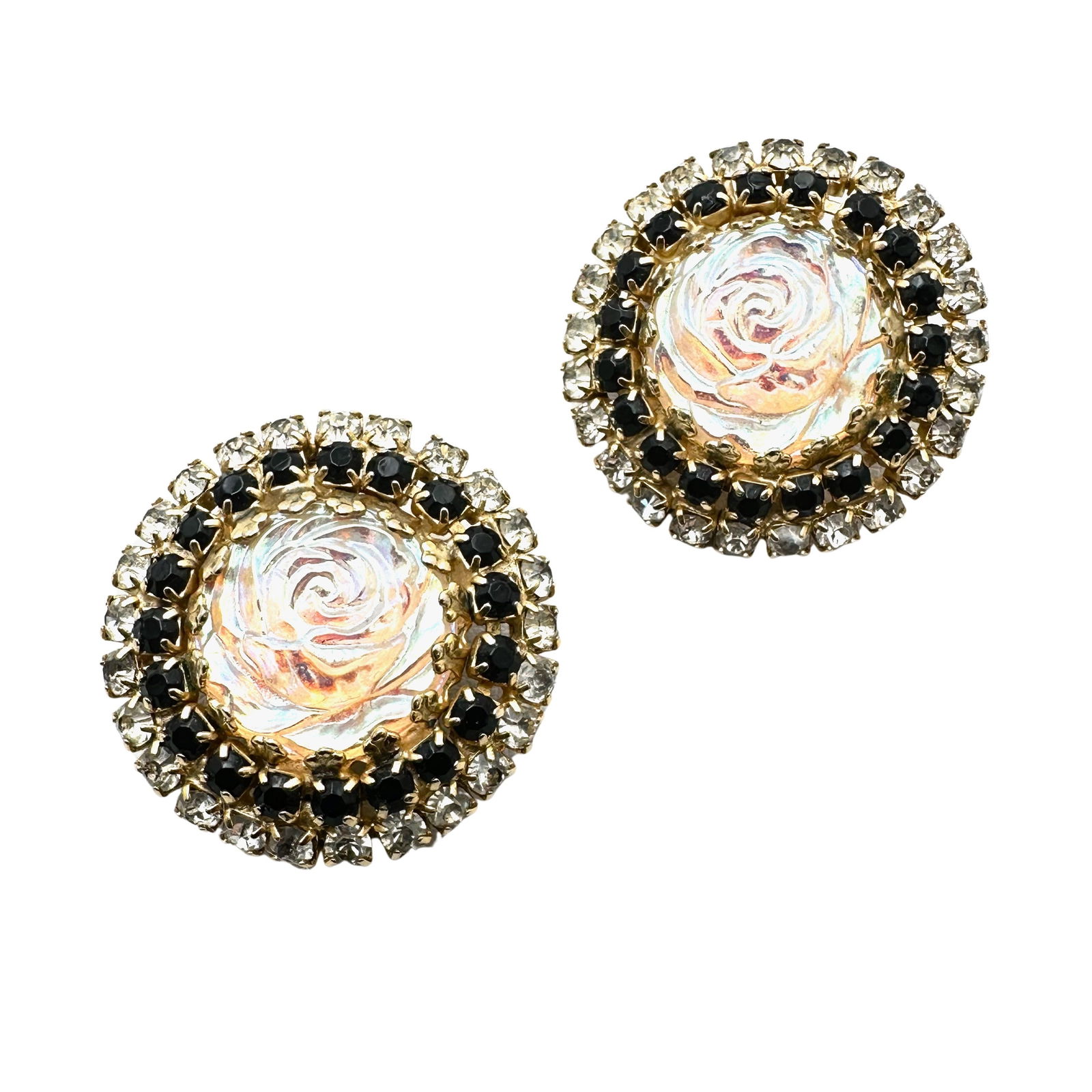 Vintage Hobe' Aurora Borealis Glass Crystal Bead Clip Earrings 1.25 Inch: Vintage Hobe' Aurora Borealis Glass Crystal Bead Clip Earrings 1.25 Inch