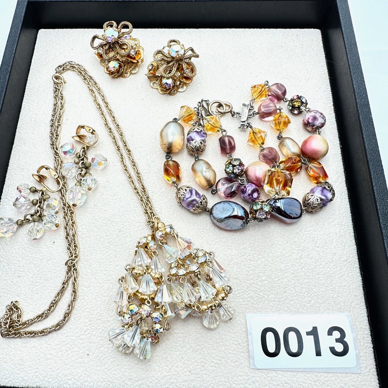 Jewelry Group Lot Kramer Rhinestone Earrings Alice Caviness Glass Bracelet Aurora Borealis Necklace (1 of 2)
