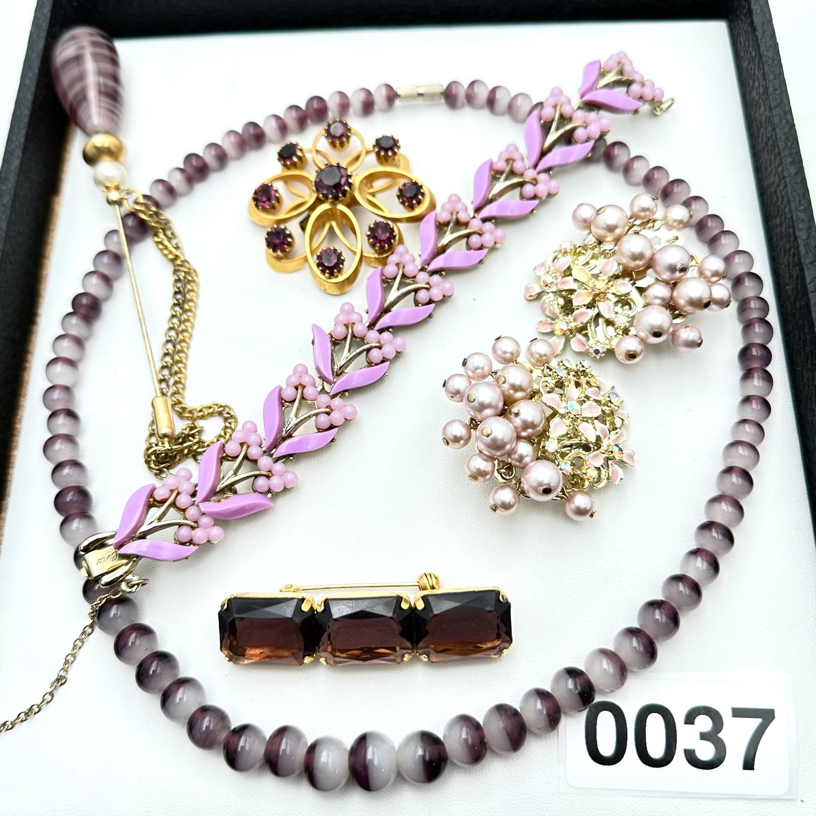 Jewelry Group Lot Antique Purple Glass Necklace Vintage Coro Bracelet Hat Pin Clip Earrings: Jewelry Group Lot Antique Purple Glass Necklace Vintage Coro Bracelet Hat Pin Clip Earrings