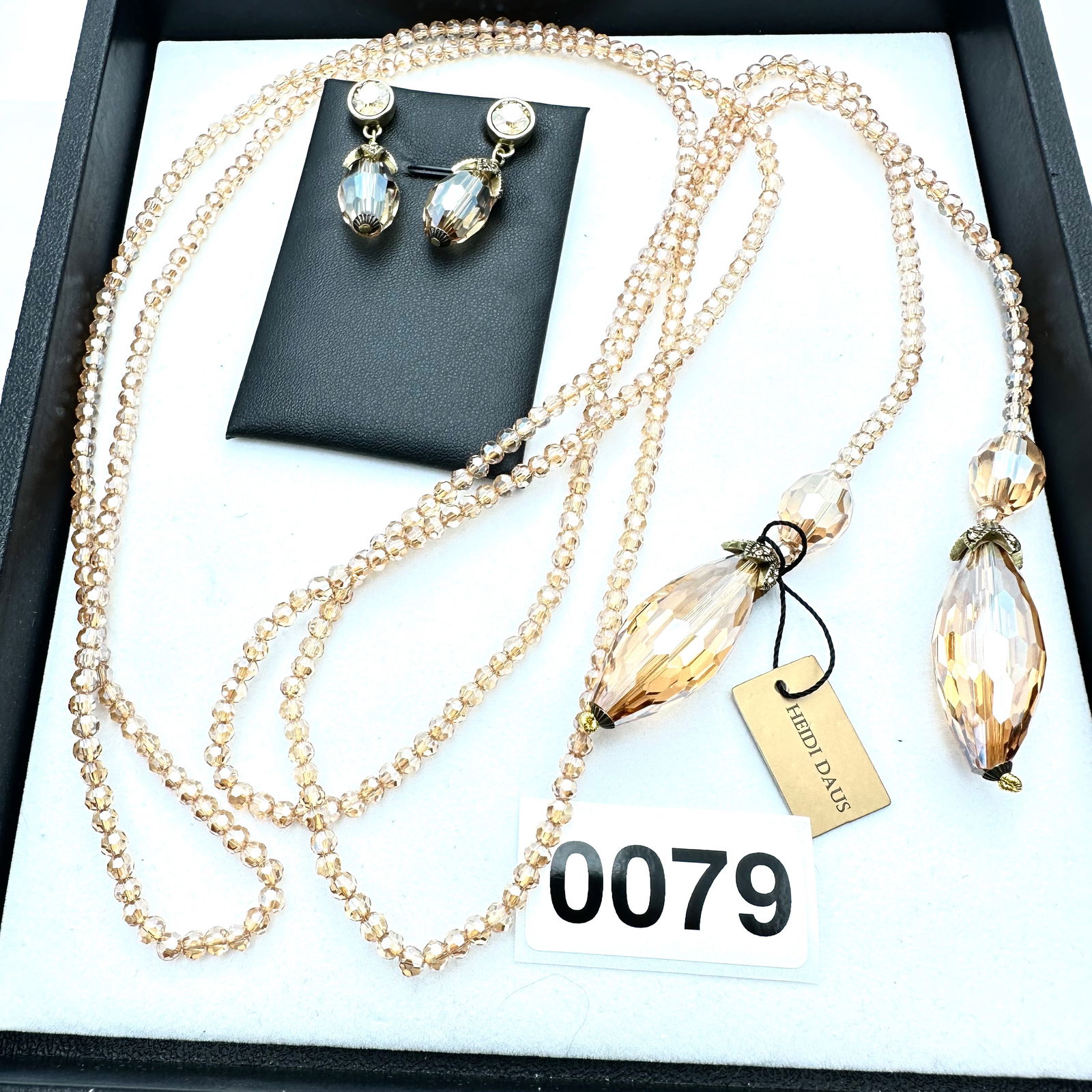 Jewelry Group Lot Heidi Daus Champagne Crystal Lariat Necklace Pierced Earrings Set (1 of 2)