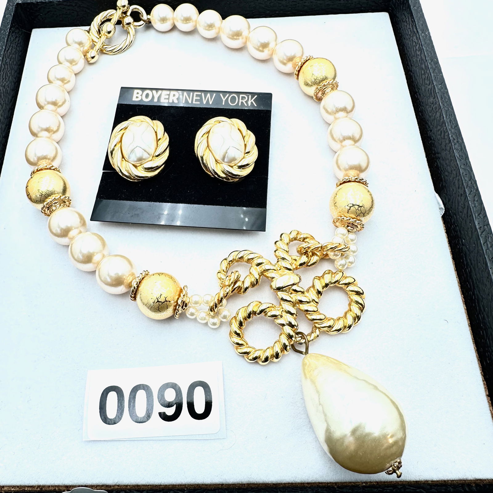 Jewelry Group Lot Vintage Boyer New York Clip Earrings Original Card Glass Pearl Necklace: Jewelry Group Lot Vintage Boyer New York Clip Earrings Original Card Glass Pearl Necklace