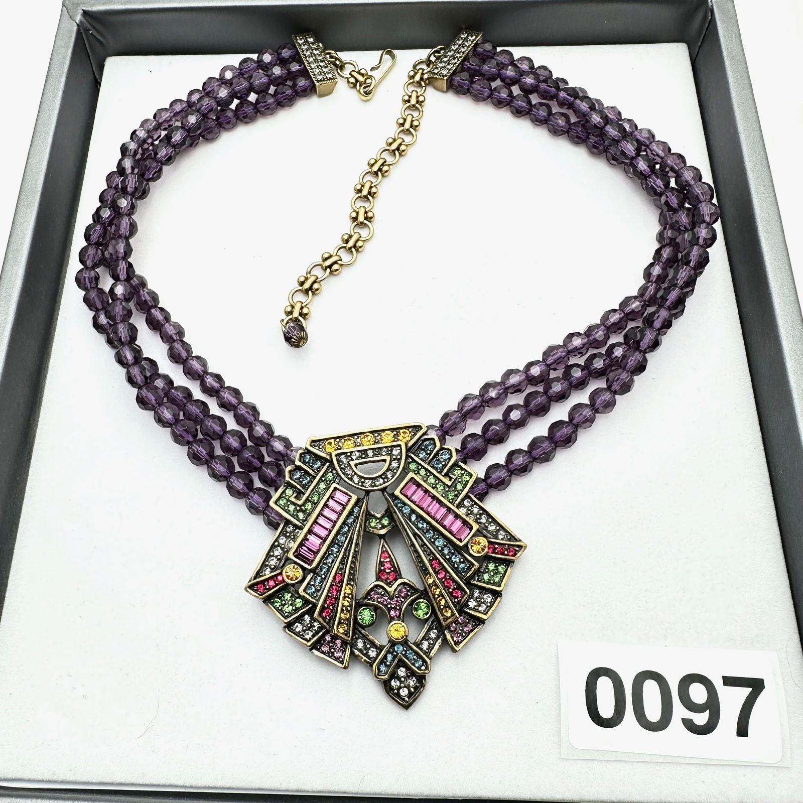 Jewelry Group Lot Heidi Daus Purple Glass Bead Multicolor Crystal Pendant Necklace (1 of 2)