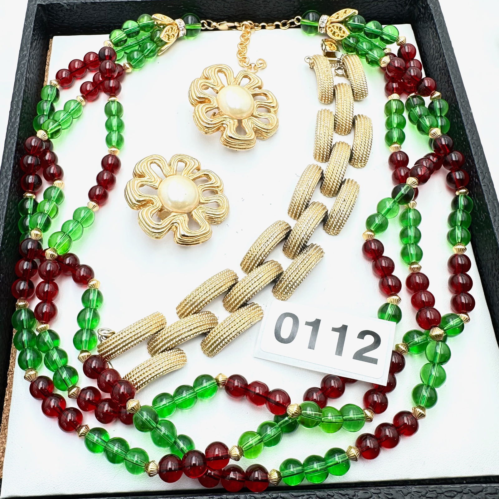 Jewelry Group Lot Vintage Monet Bracelet Flower Statement Clip Earrings Multi Strand Glass Bead (1 of 2)