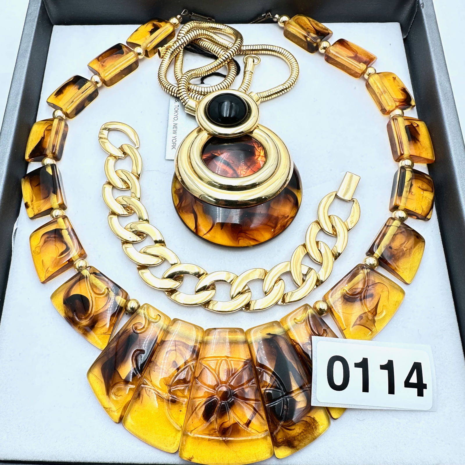 Jewelry Group Lot Vintage Lucite Statement and Pendant Necklace Napier Gold Tone Chain Bracelet (1 of 2)