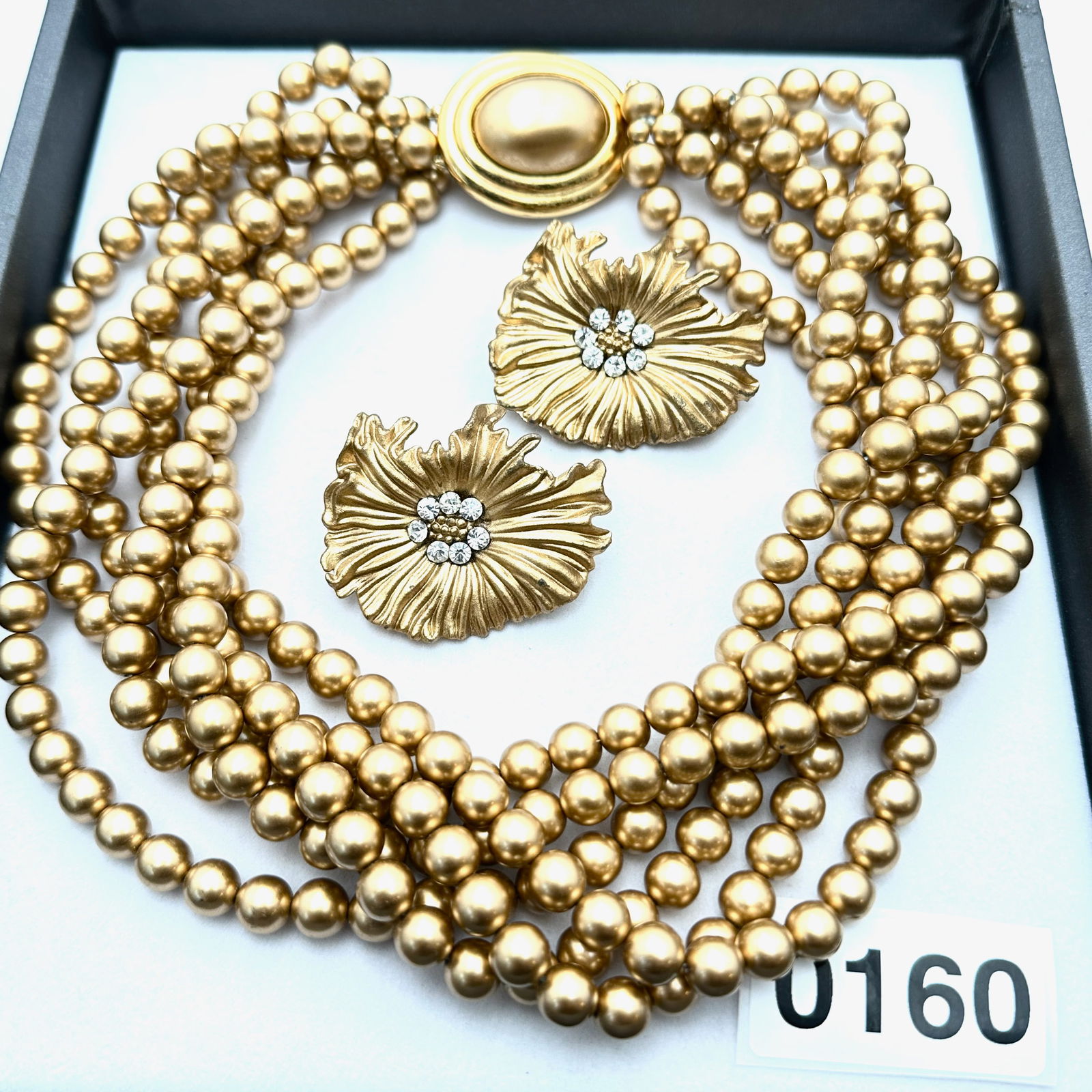 Jewelry Group Lot Vintage Carolee Multi Strand Gold Tone Necklace Rhinestone Flower Clip Earrings (1 of 2)