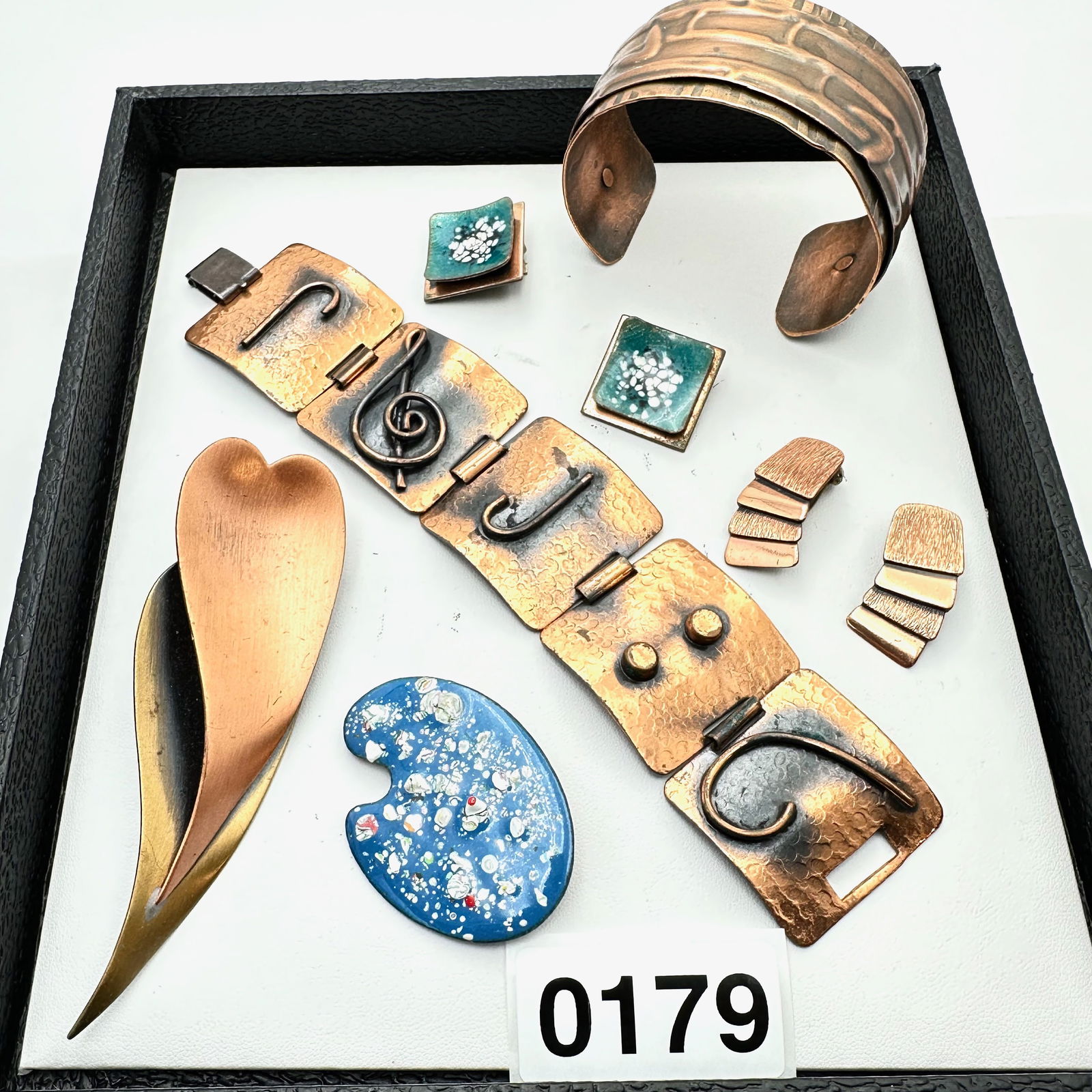 Jewelry Group Lot Vintage Mid Century Copper Enamel Bracelets Earrings Brooches: Jewelry Group Lot Vintage Mid Century Copper Enamel Bracelets Earrings Brooches