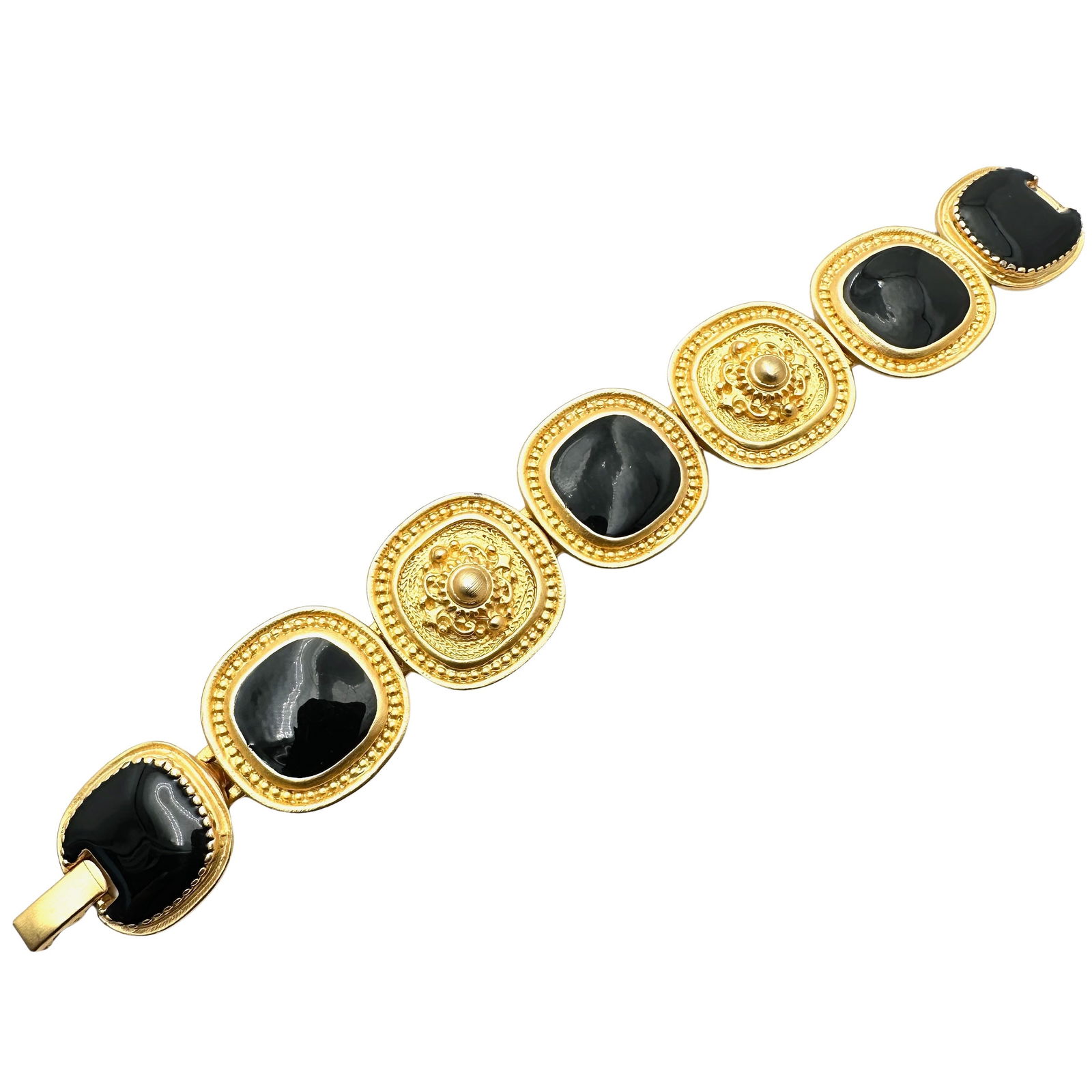 Vintage Matte Gold Tone Black Enamel Statement Bracelet 7 Inch (1 of 2)