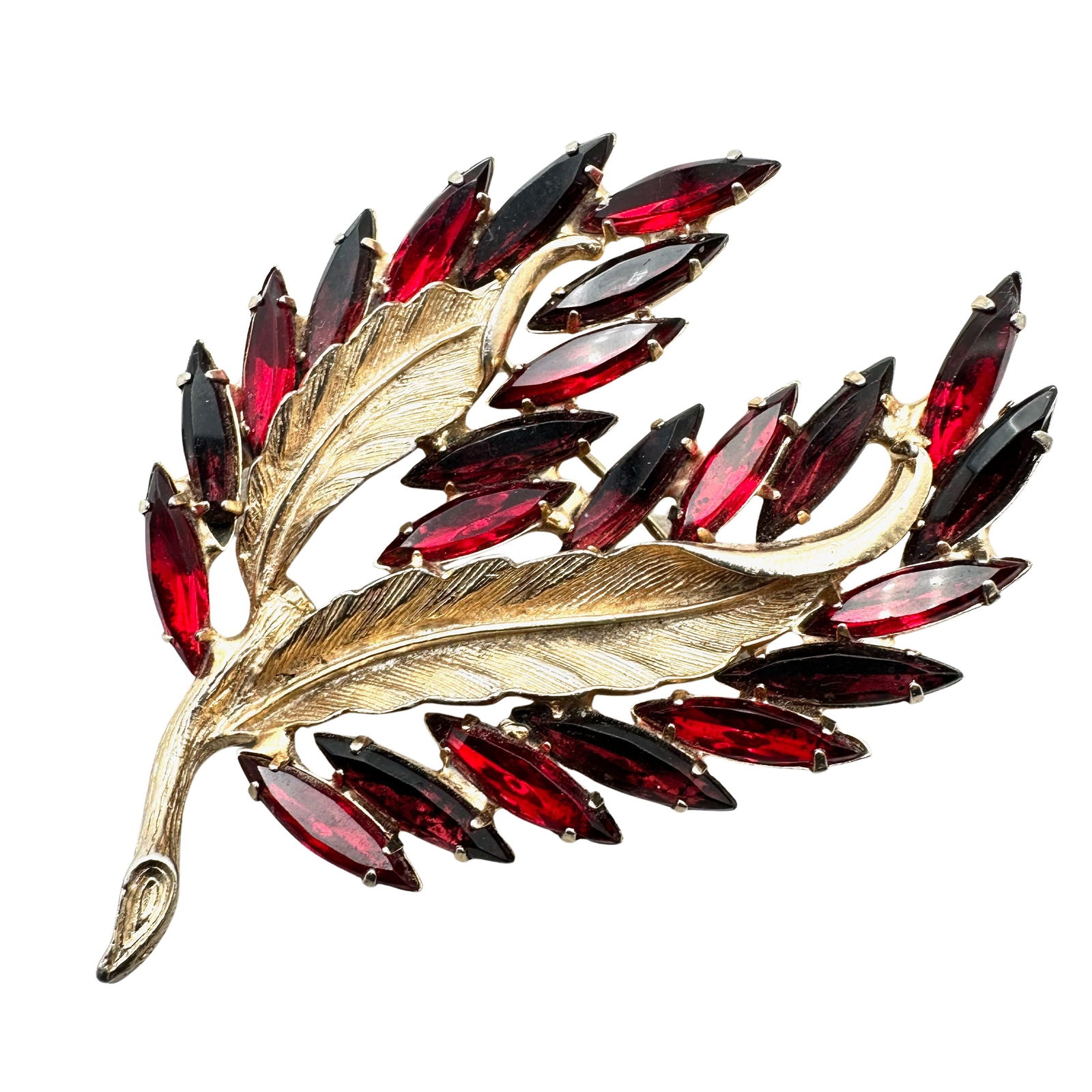 Vintage Red Glass Rhinestone Gold Tone Brooch Pin 3 Inch: Vintage Red Glass Rhinestone Gold Tone Brooch Pin 3 Inch