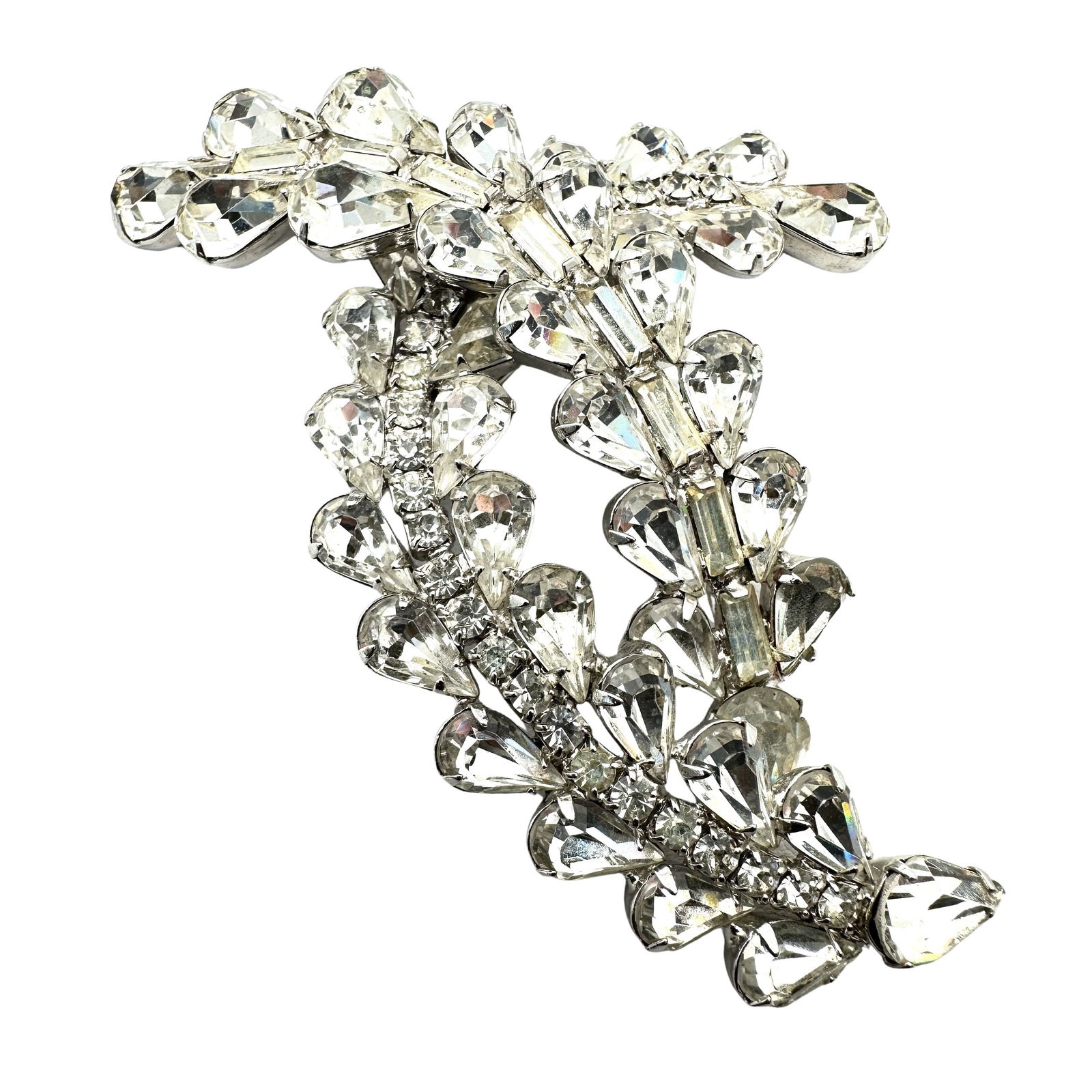 Vintage Large 4 Inch Clear Glass Rhinestone Silver Tone Brooch Pin: Vintage Large 4 Inch Clear Glass Rhinestone Silver Tone Brooch Pin