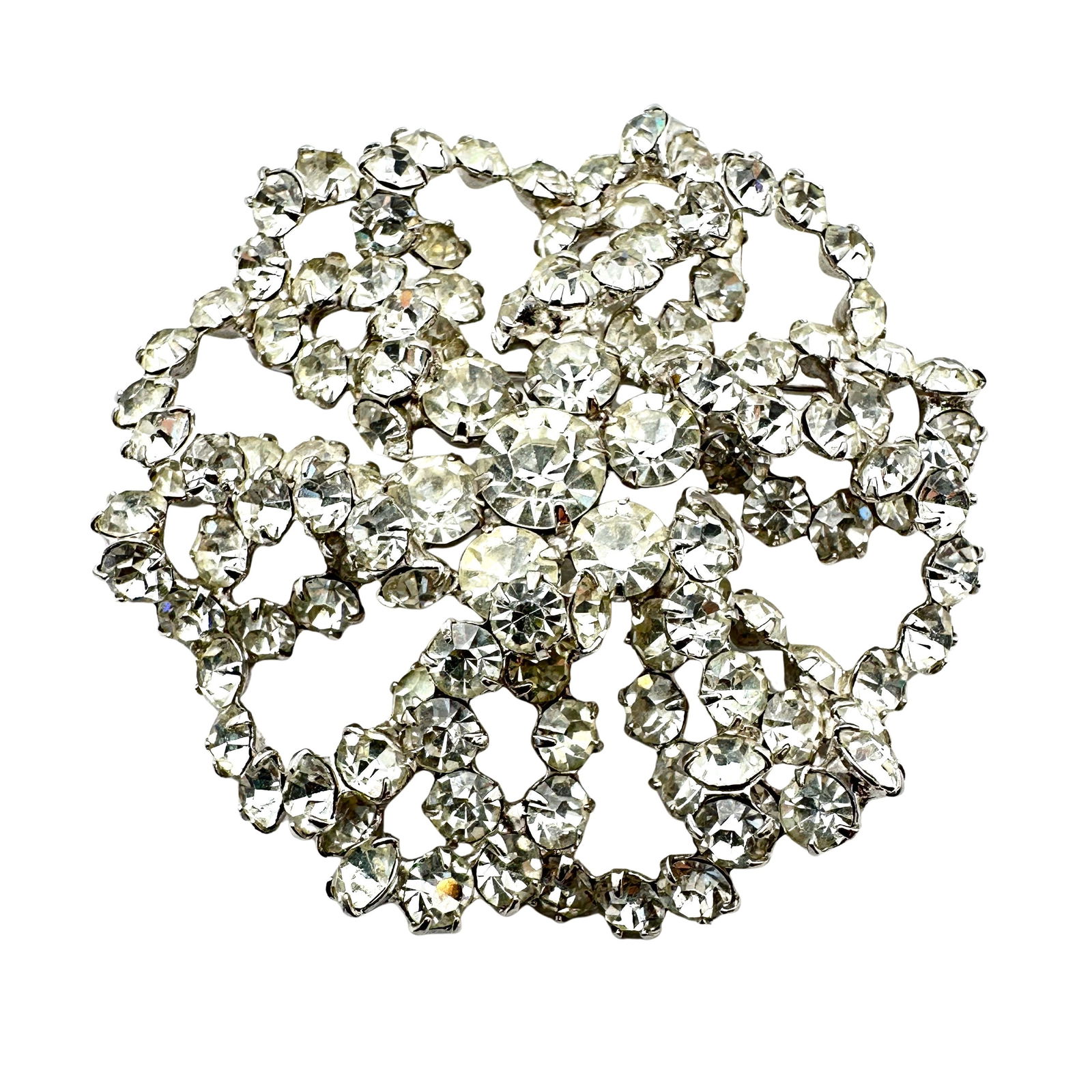 Vintage High End Clear Glass Rhinestone Silver Tone Brooch 2.5 Inch: Vintage High End Clear Glass Rhinestone Silver Tone Brooch 2.5 Inch