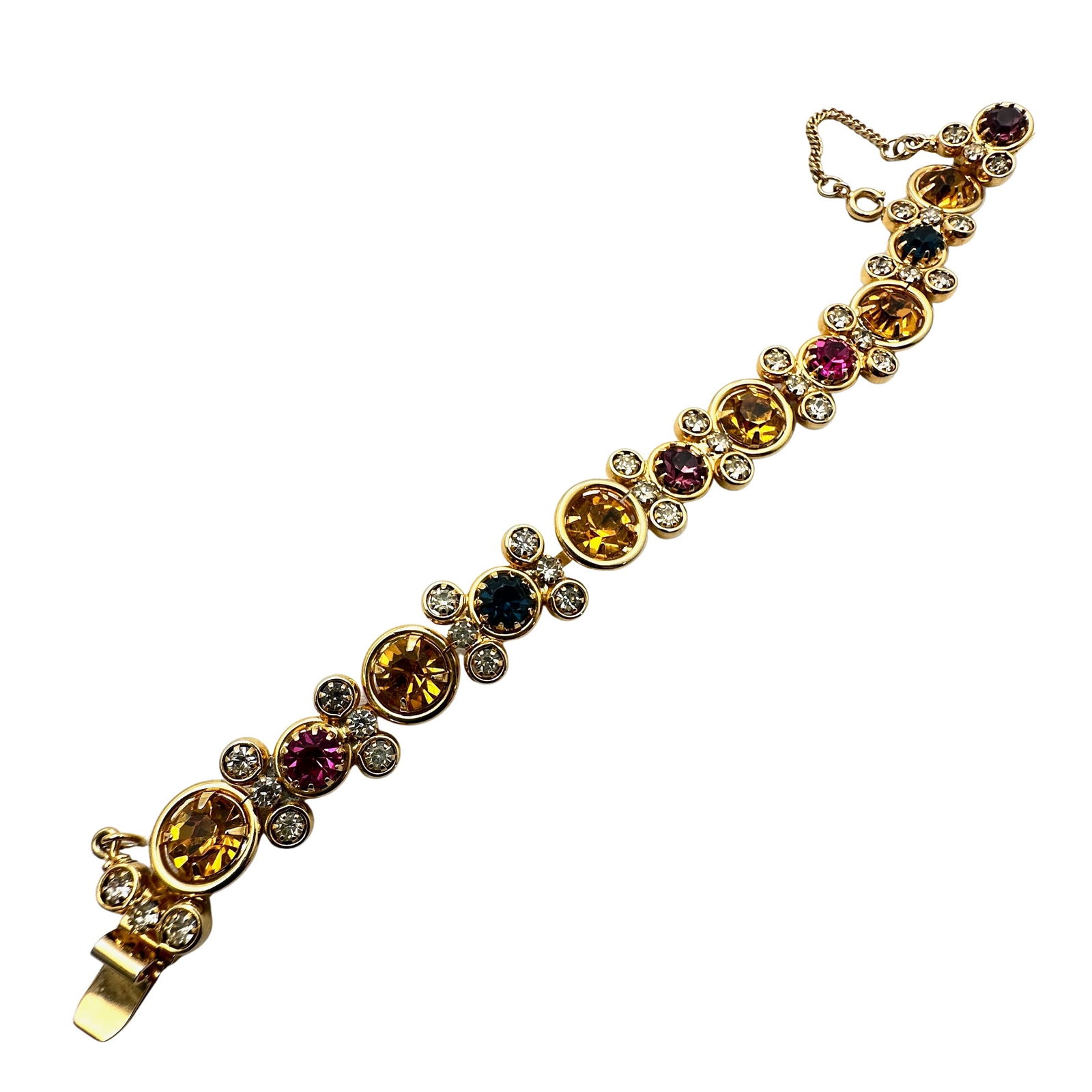 Vintage Hobe' Multicolor Glass Rhinestone Gold Tone Bracelet 6.5 Inch (1 of 2)