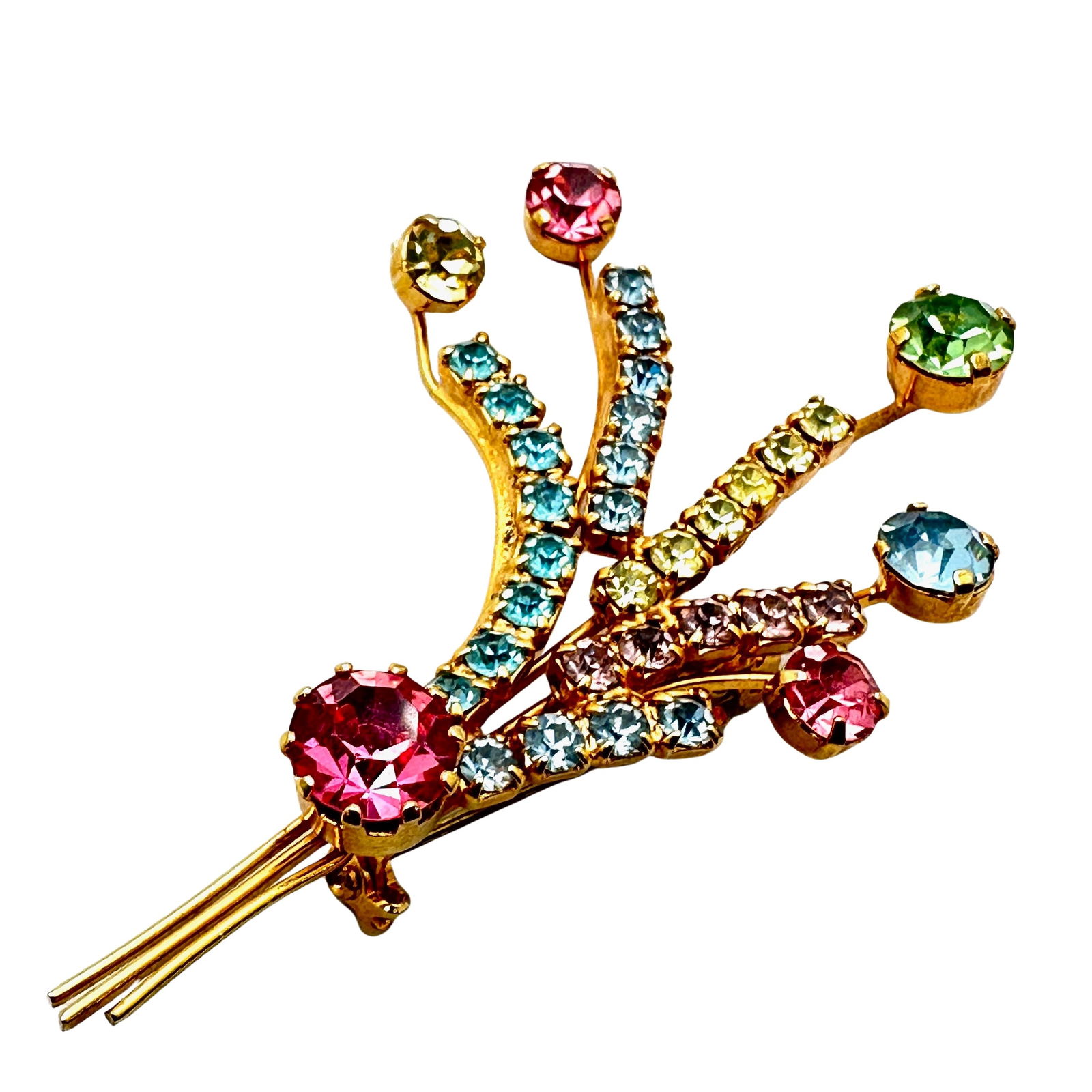 Vintage Pastel Glass Rhinestone Gold Tone Brooch Pin 2.5 Inch: Vintage Pastel Glass Rhinestone Gold Tone Brooch Pin 2.5 Inch