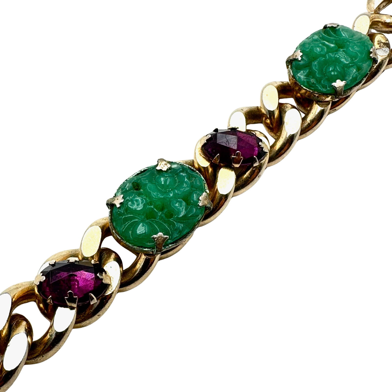 Vintage Green Czech Glass Gold Tone Bracelet 7 Inch: Vintage Green Czech Glass Gold Tone Bracelet 7 Inch