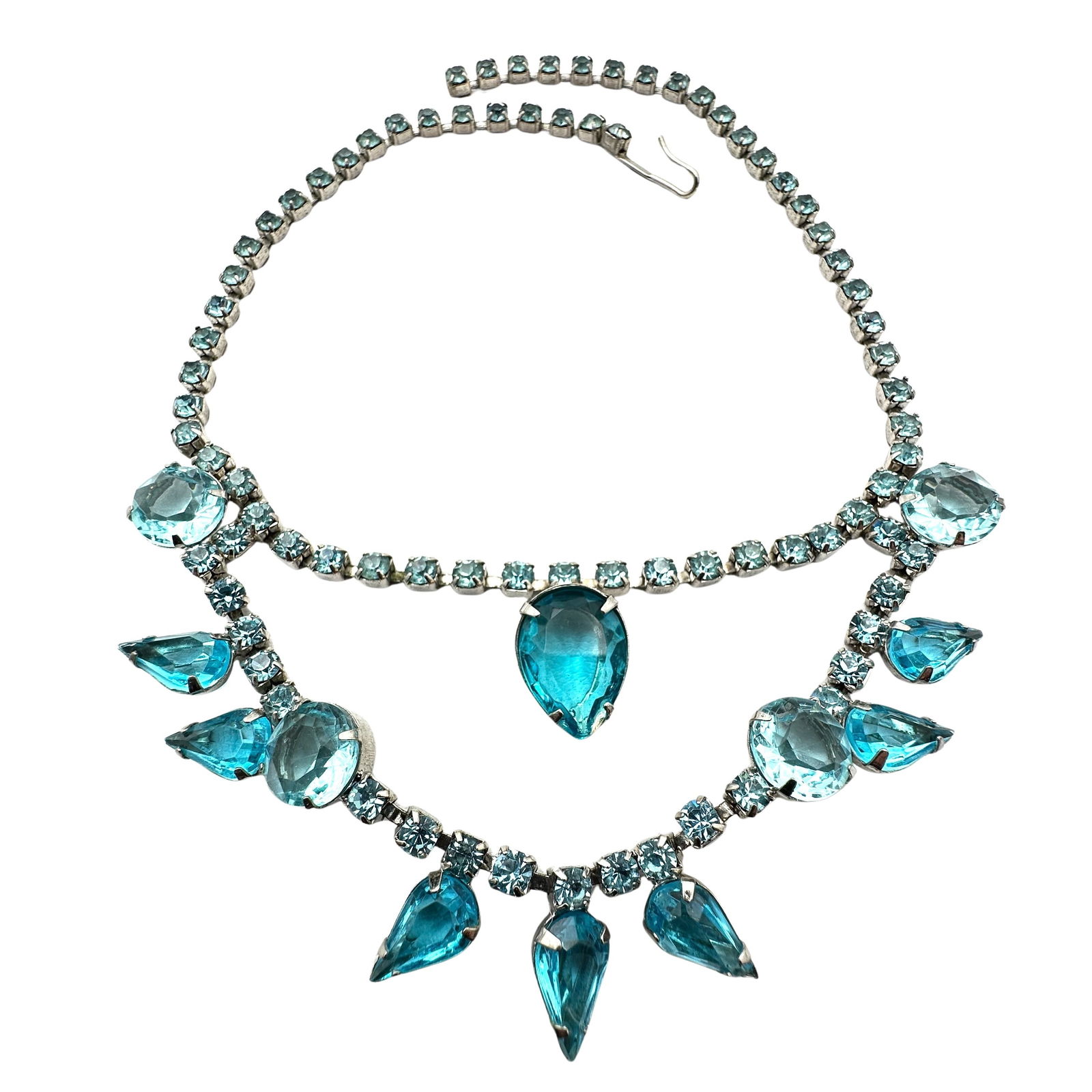 Vintage Juliana Aqua Blue Glass Rhinestone Silver Tone Necklace 15 Inch: Vintage Juliana Aqua Blue Glass Rhinestone Silver Tone Necklace 15 Inch