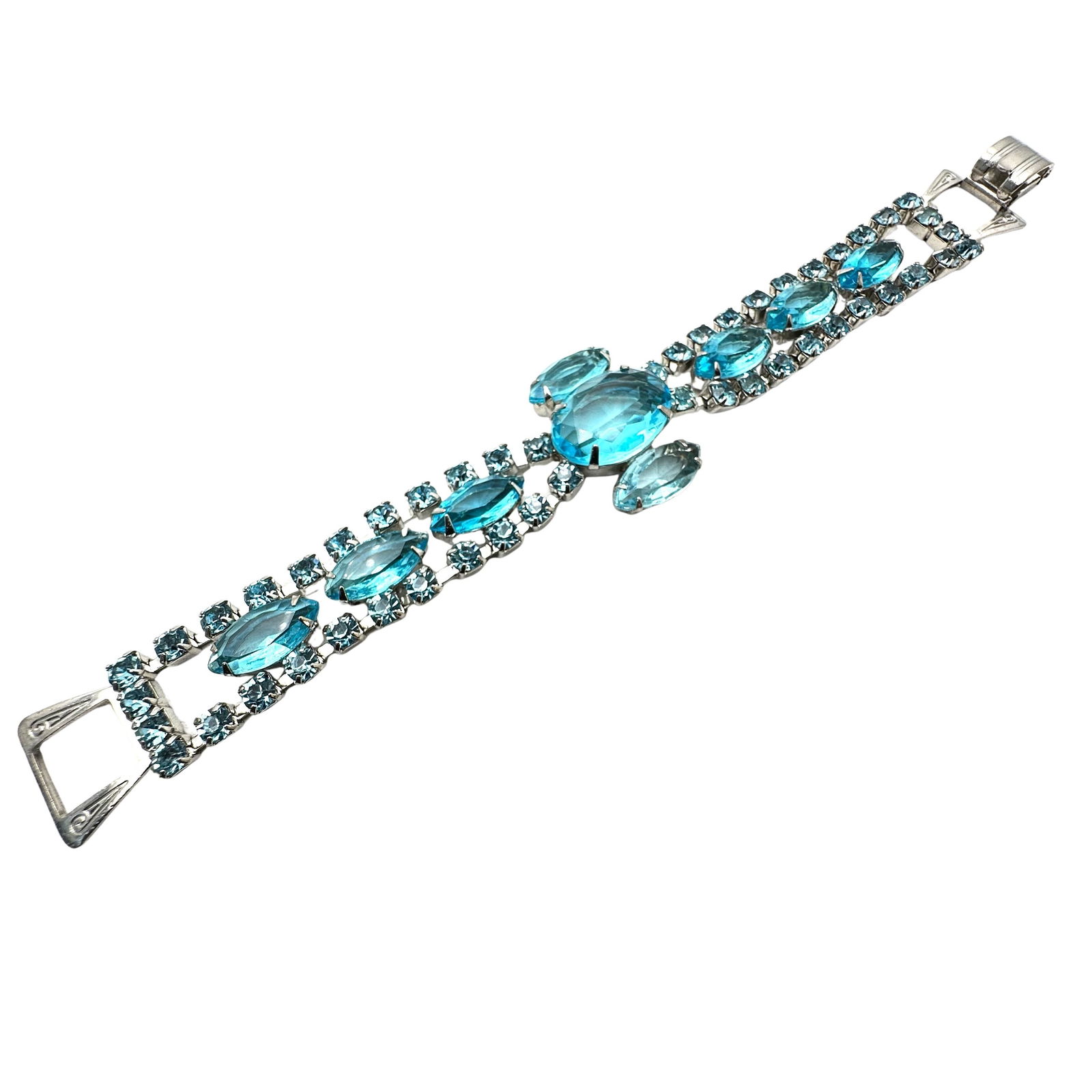 Vintage Juliana Aqua Blue Glass Rhinestone Silver Tone Bracelet 7 Inch (1 of 2)