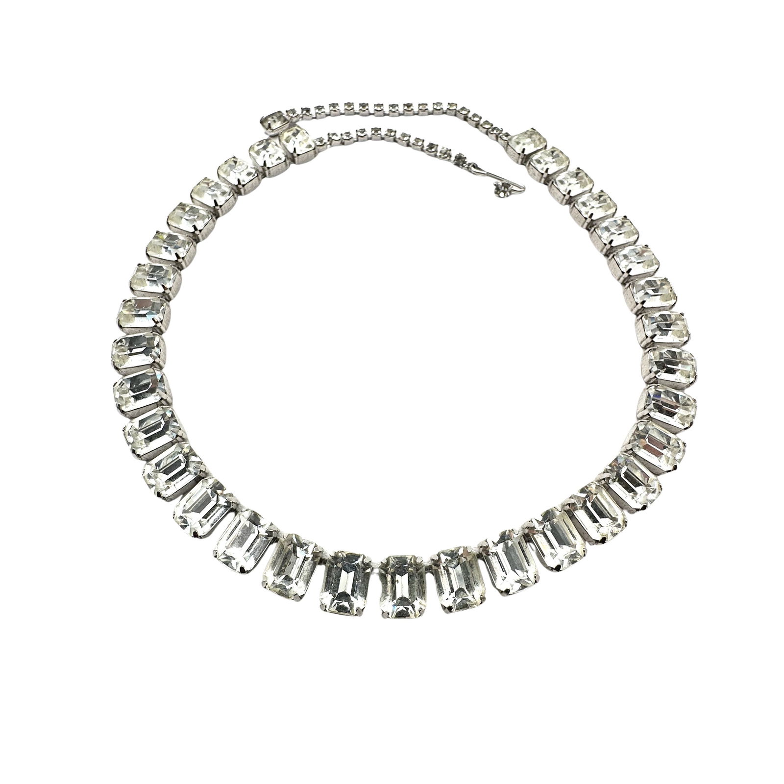 Vintage Unsigned High End Clear Glass Rhinestone Silver Tone Necklace 17 Inch: Vintage Unsigned High End Clear Glass Rhinestone Silver Tone Necklace 17 Inch