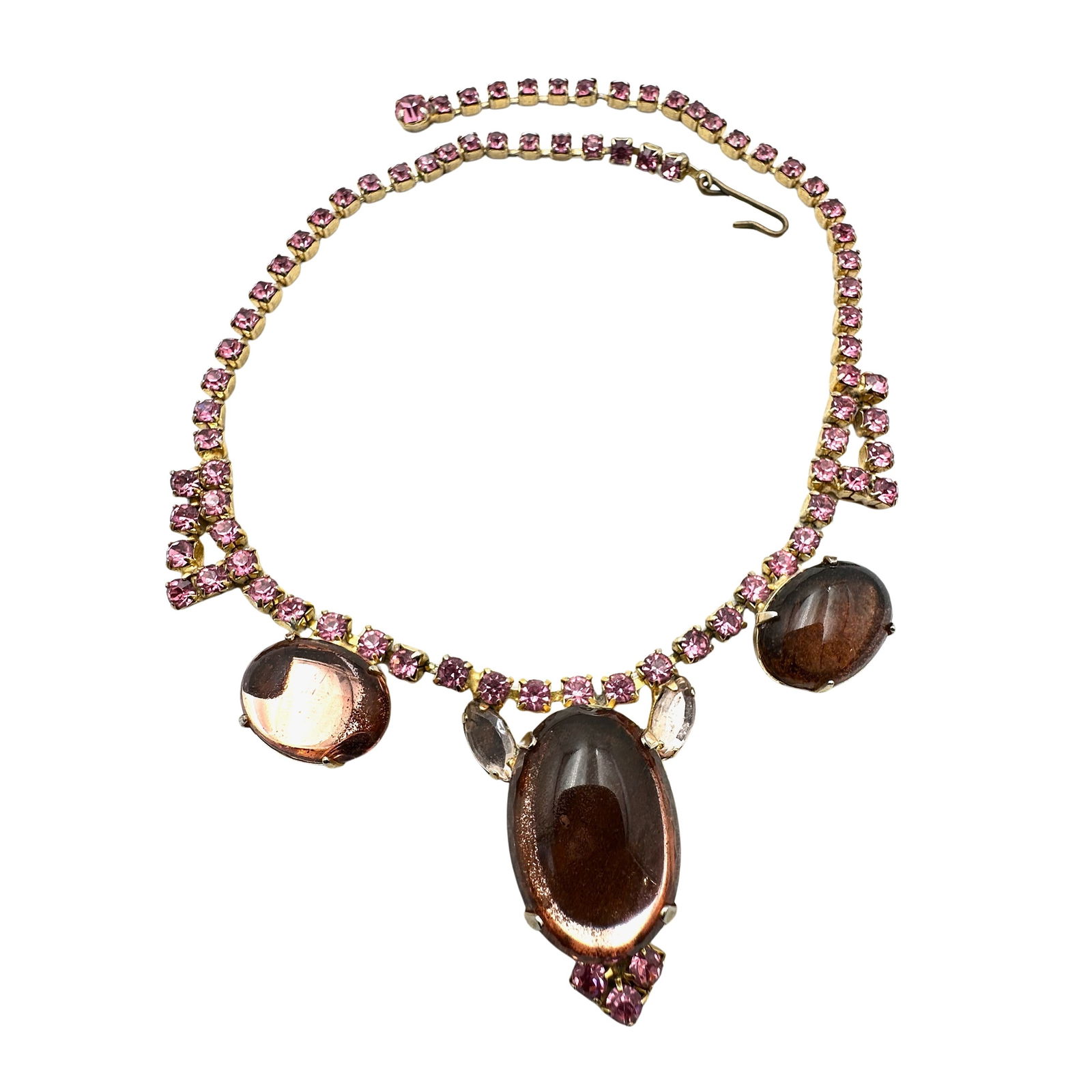 Vintage Pink Glass Rhinestone Gold Tone Necklace 15 Inch: Vintage Pink Glass Rhinestone Gold Tone Necklace 15 Inch