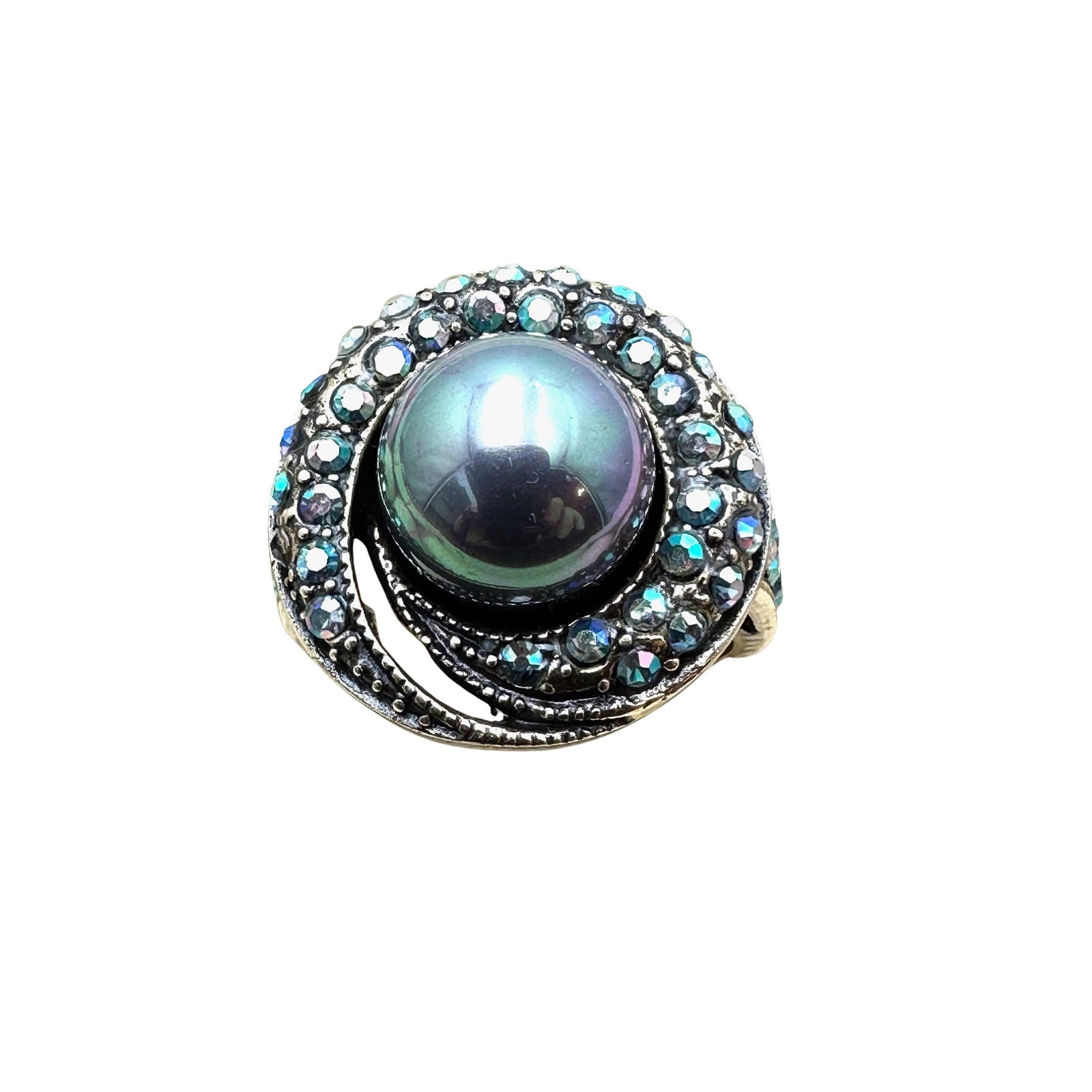 Heidi Daus Crystal Faux Pearl Bronze Tone Ring Size 11 (1 of 2)