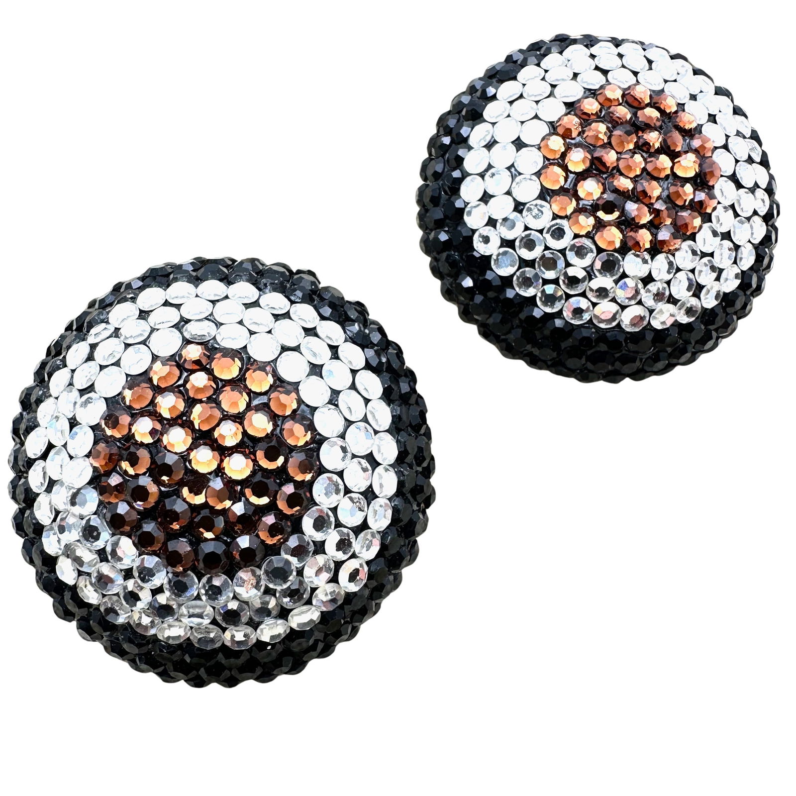 Vintage Hallmarked Crystal Earrings Black Clear Amber Clip: Vintage Hallmarked Crystal Earrings Black Clear Amber Clip