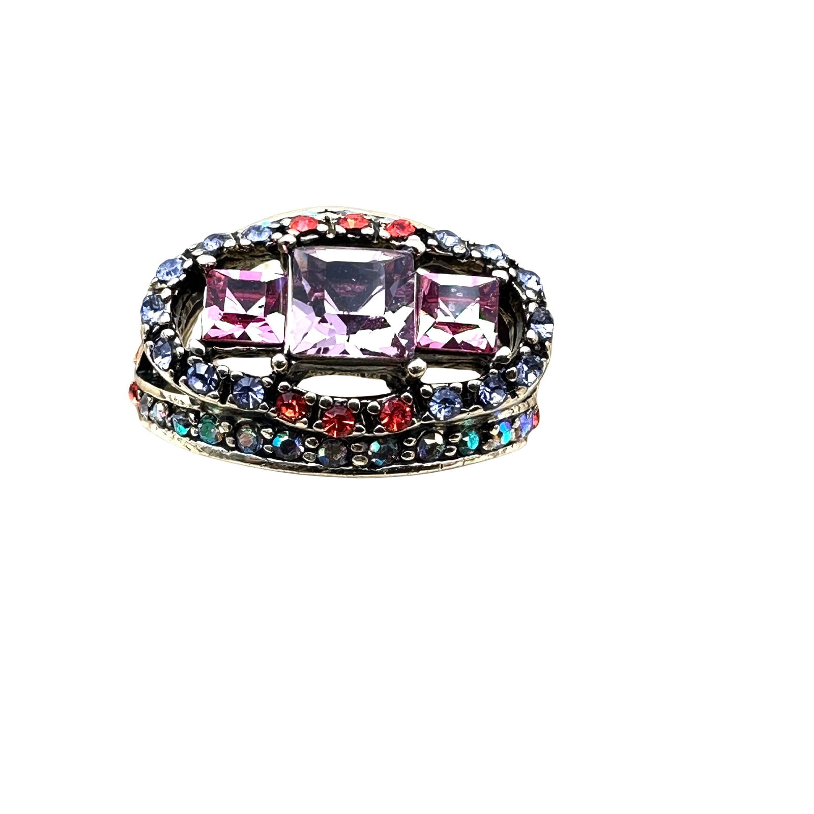 Heidi Daus Pink Multicolor Crystal Bronze Tone Ring Size 8 (1 of 2)