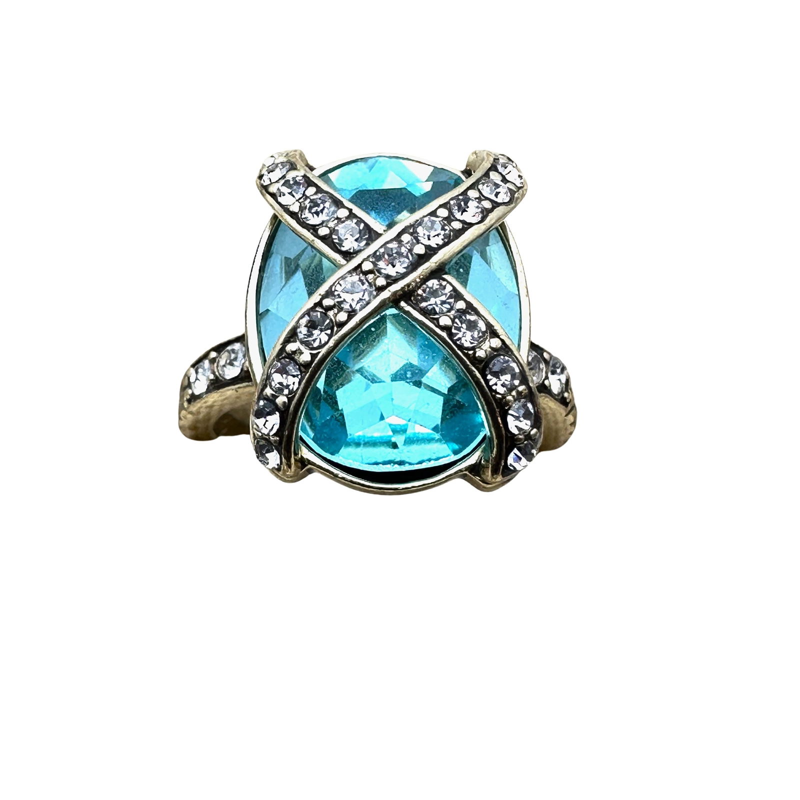 Heidi Daus Blue And Clear Crystal Bronze Tone Ring Size 10 (1 of 2)