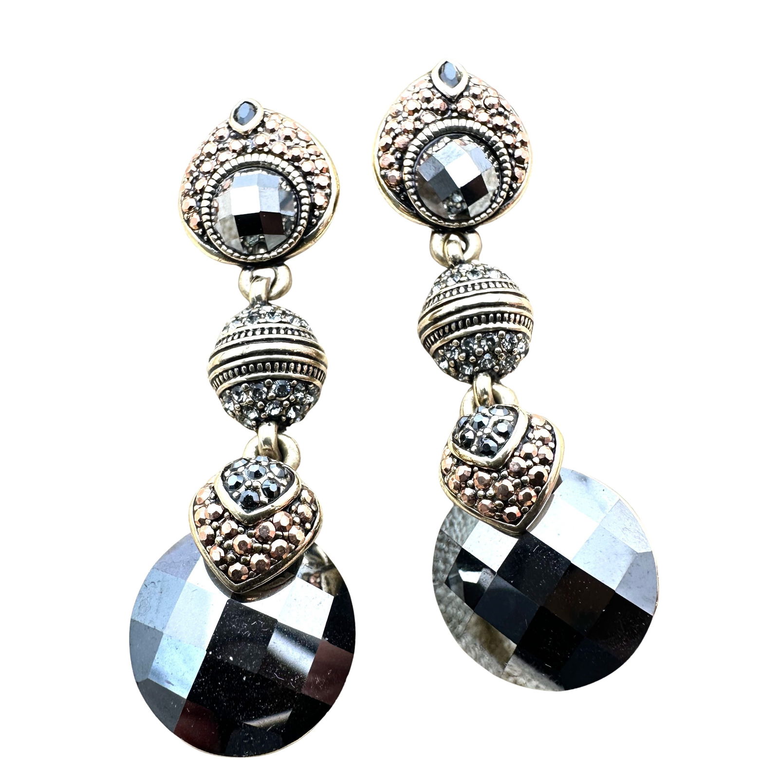 Heidi Daus Amber Colored Crystal Bronze Tone 2 Inch Pierced Chandelier Earrings: Heidi Daus Amber Colored Crystal Bronze Tone 2 Inch Pierced Chandelier Earrings