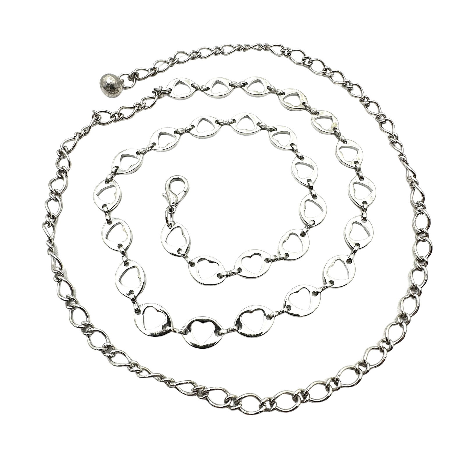 Vintage Silver Tone Heart Design Belt or Long Necklace 39 Inch (1 of 2)