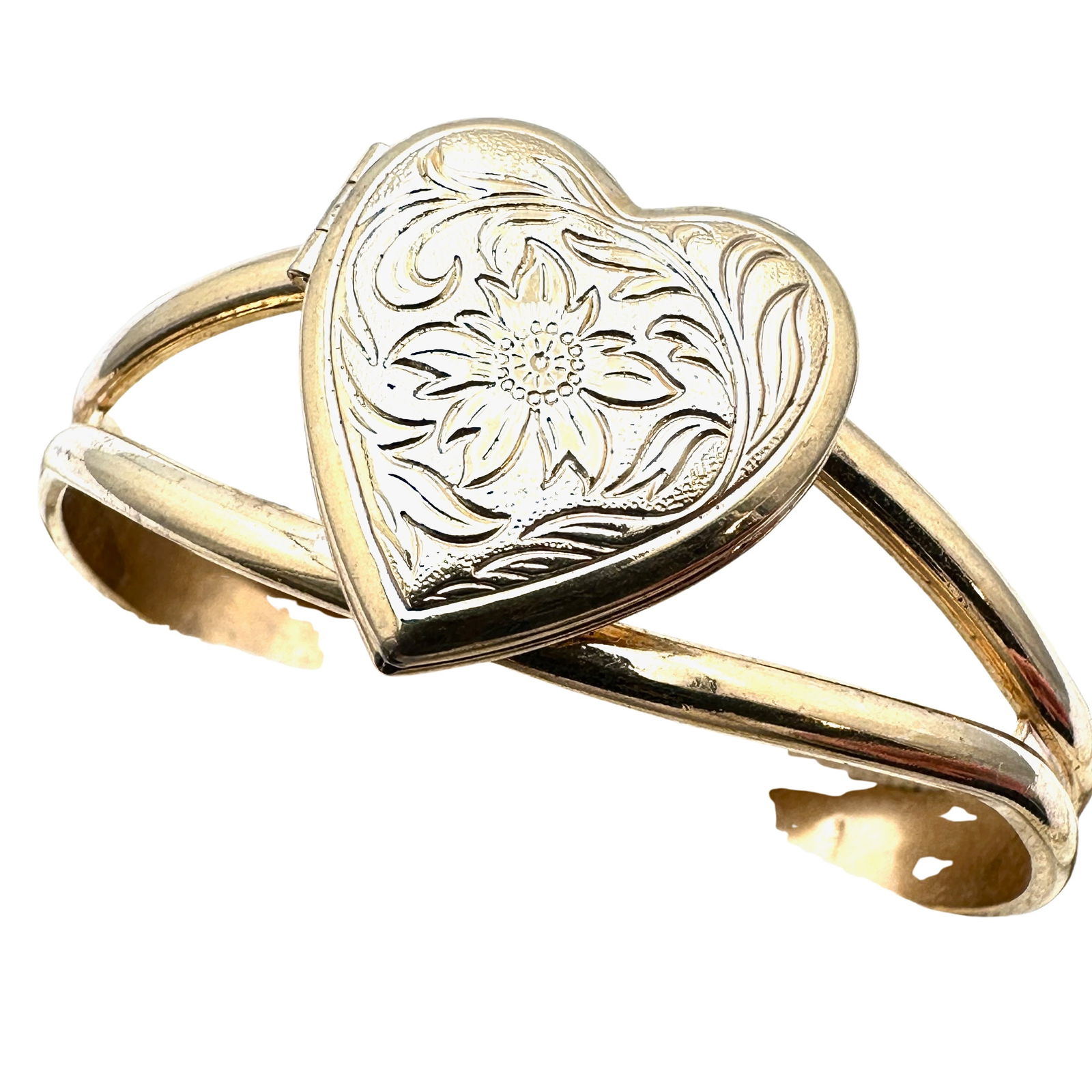 Vintage Heart Locket Gold Tone Cuff Bracelet Adjustable Size (1 of 2)