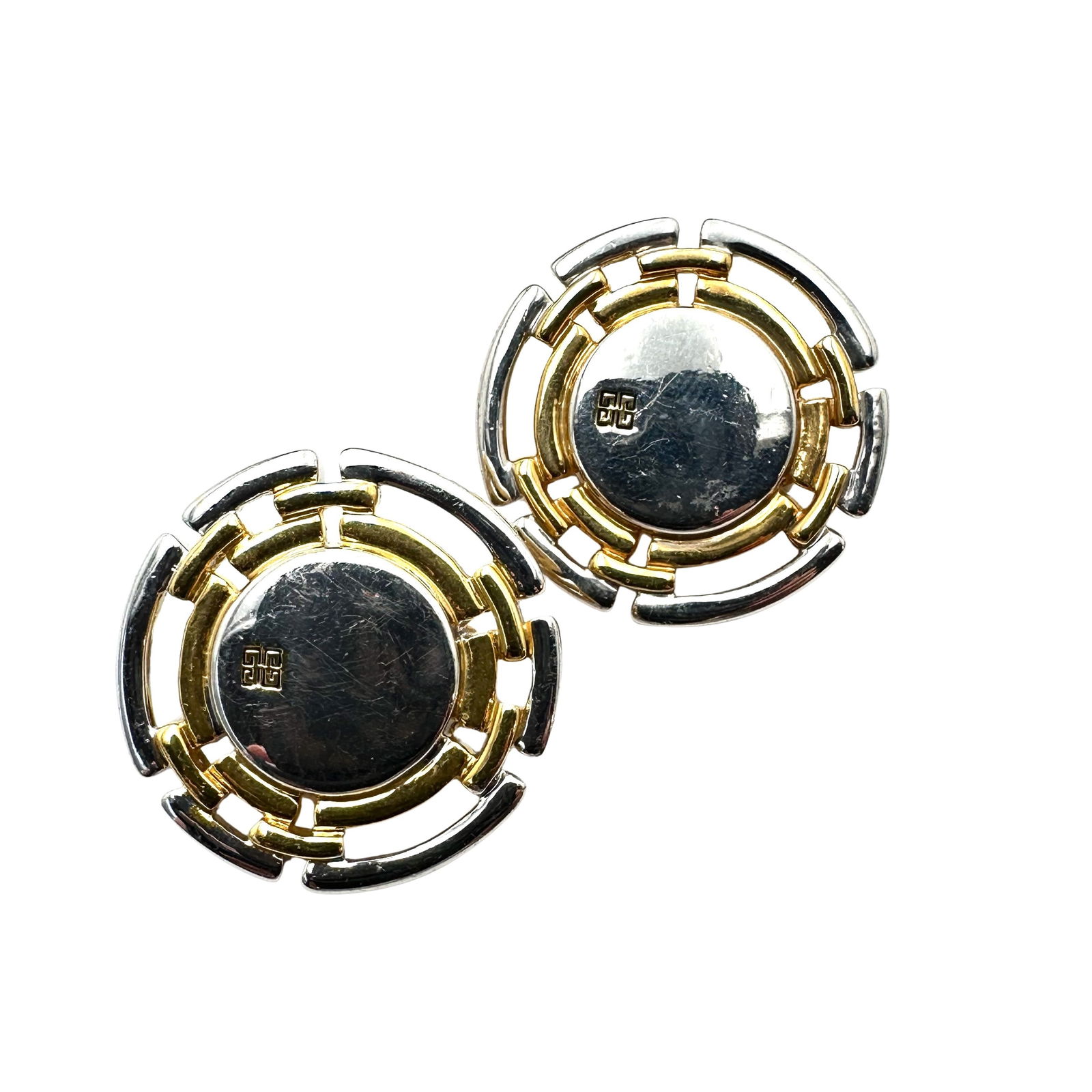 Vintage Givenchy Silver Gold Tone Clip Earrings: Vintage Givenchy Silver Gold Tone Clip Earrings