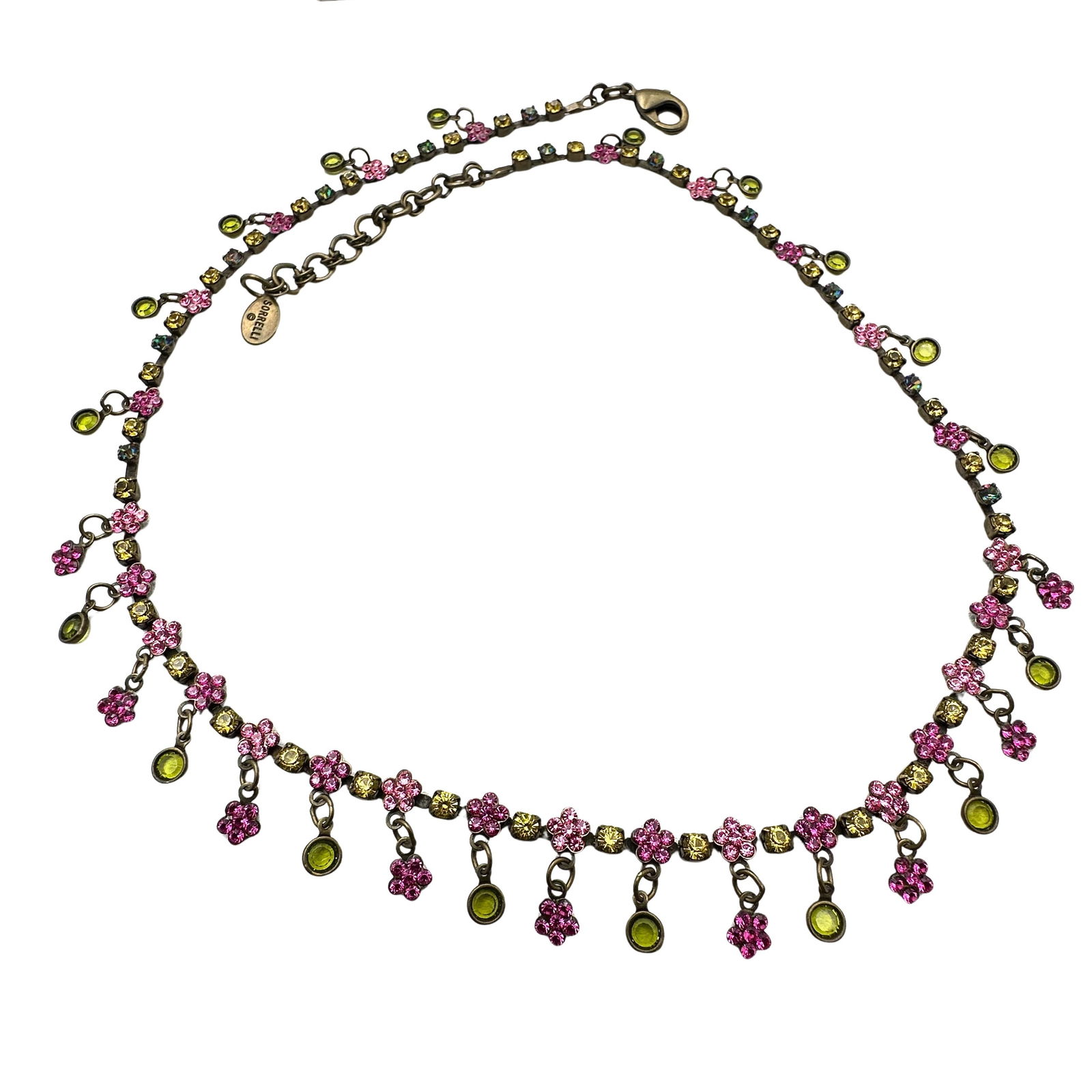 Vintage Sorrelli Multicolor Crystal Antiqued Gold Tone Necklace 18 Inch: Vintage Sorrelli Multicolor Crystal Antiqued Gold Tone Necklace 18 Inch