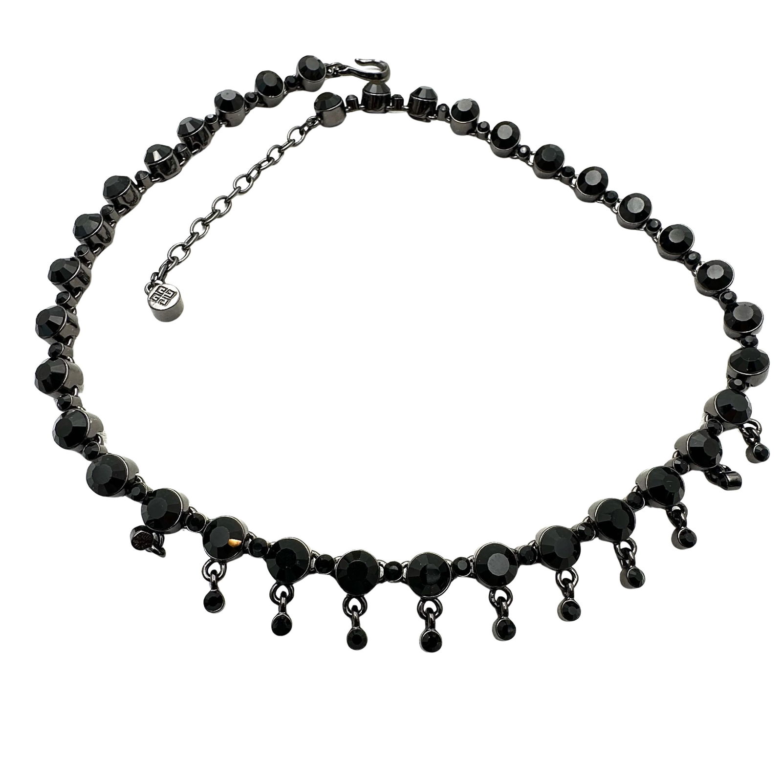 Givenchy Black Rhinestone Dark Silver Tone Necklace 18 Inch: Givenchy Black Rhinestone Dark Silver Tone Necklace 18 Inch